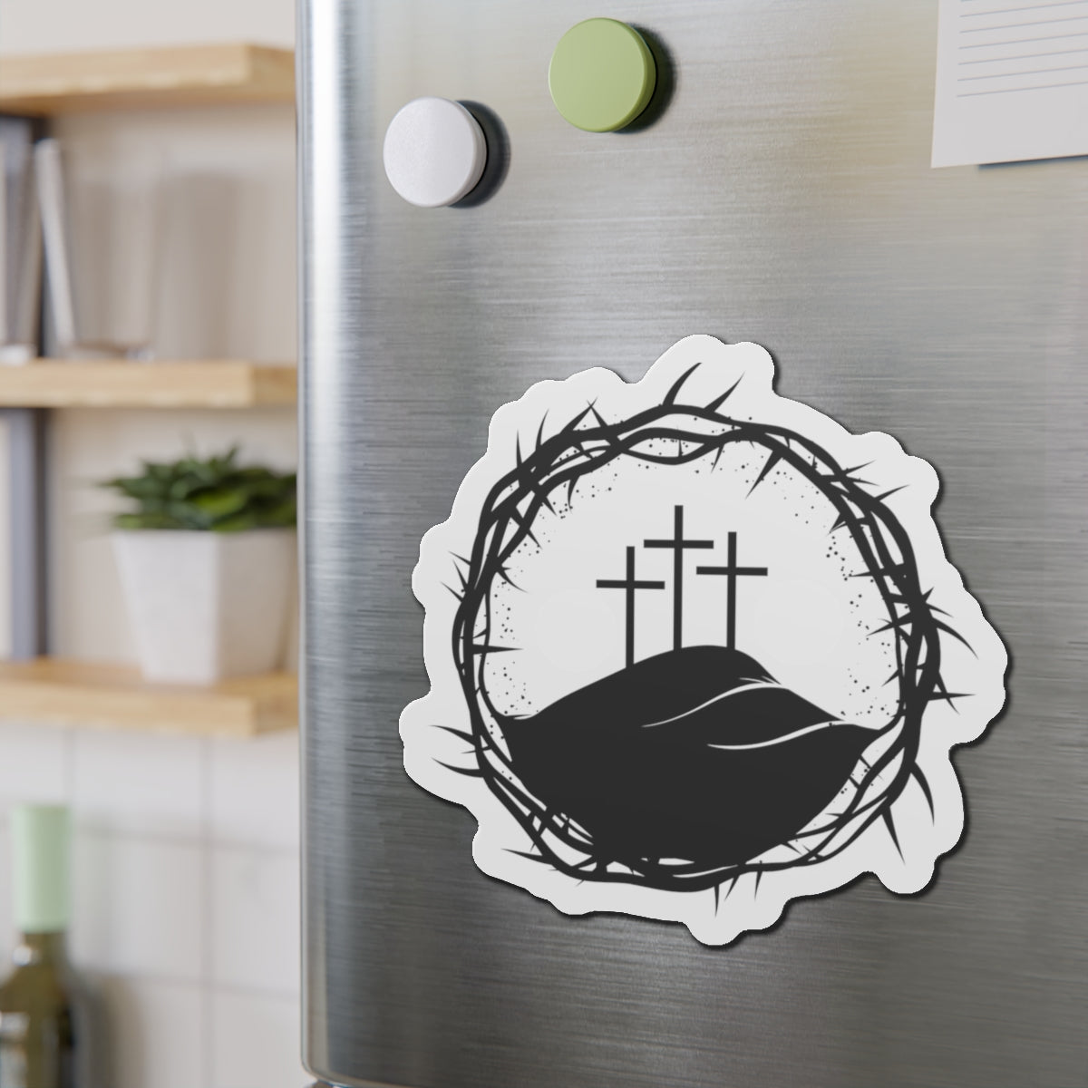 Christian King Crown w/ Cross Die-Cut Magnets for Home Decor, Stylish Refrigerator Magnet, Personalized Office Decor, Custom Gift Idea, Modern Home Accessories