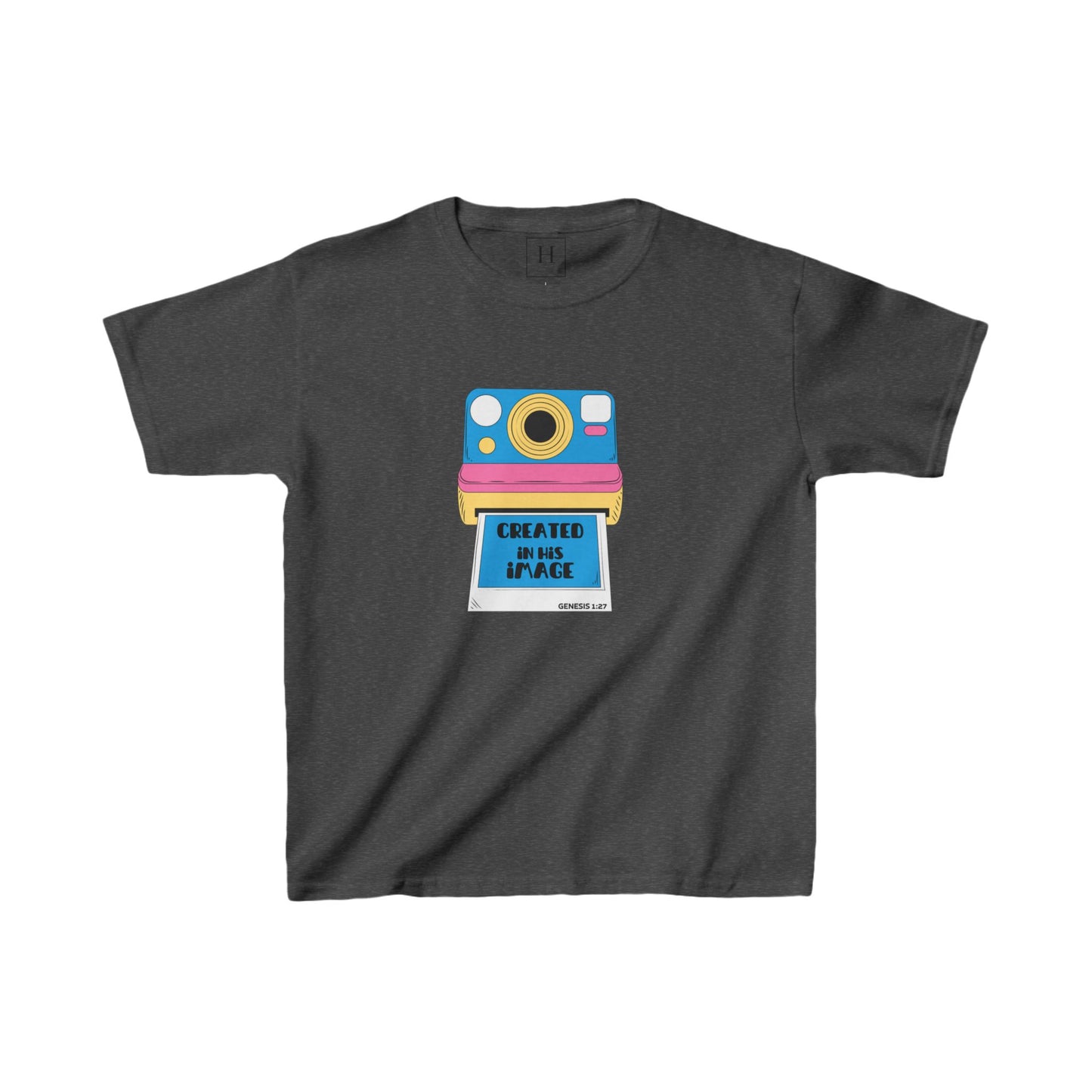 Youth - Created In His Image Polaroid Camera Christian Heavy Cotton Tee