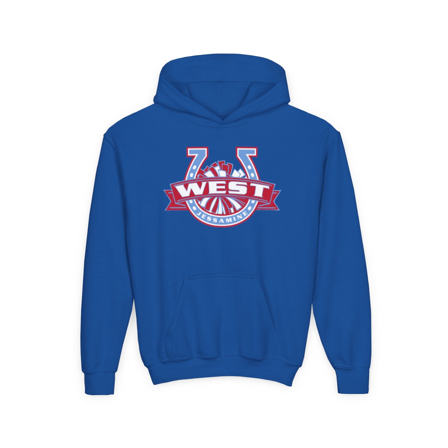 YOUTH Hoodie -- Cheerleading Unisex Tee - West Jessamine Horseshoe Logo with Poms
