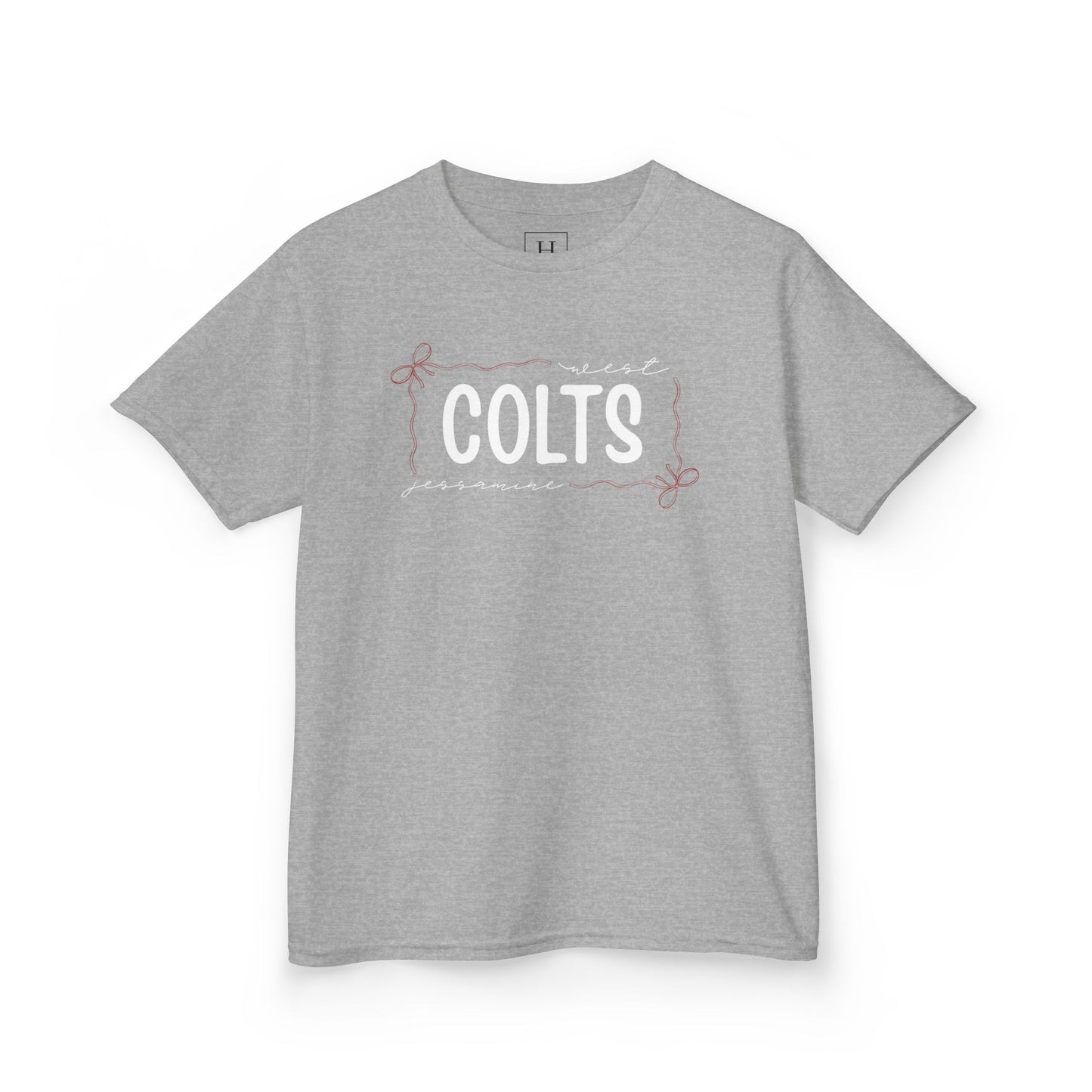 YOUTH -- West Jessamine COLTS coquette bow border - Unisex Tee