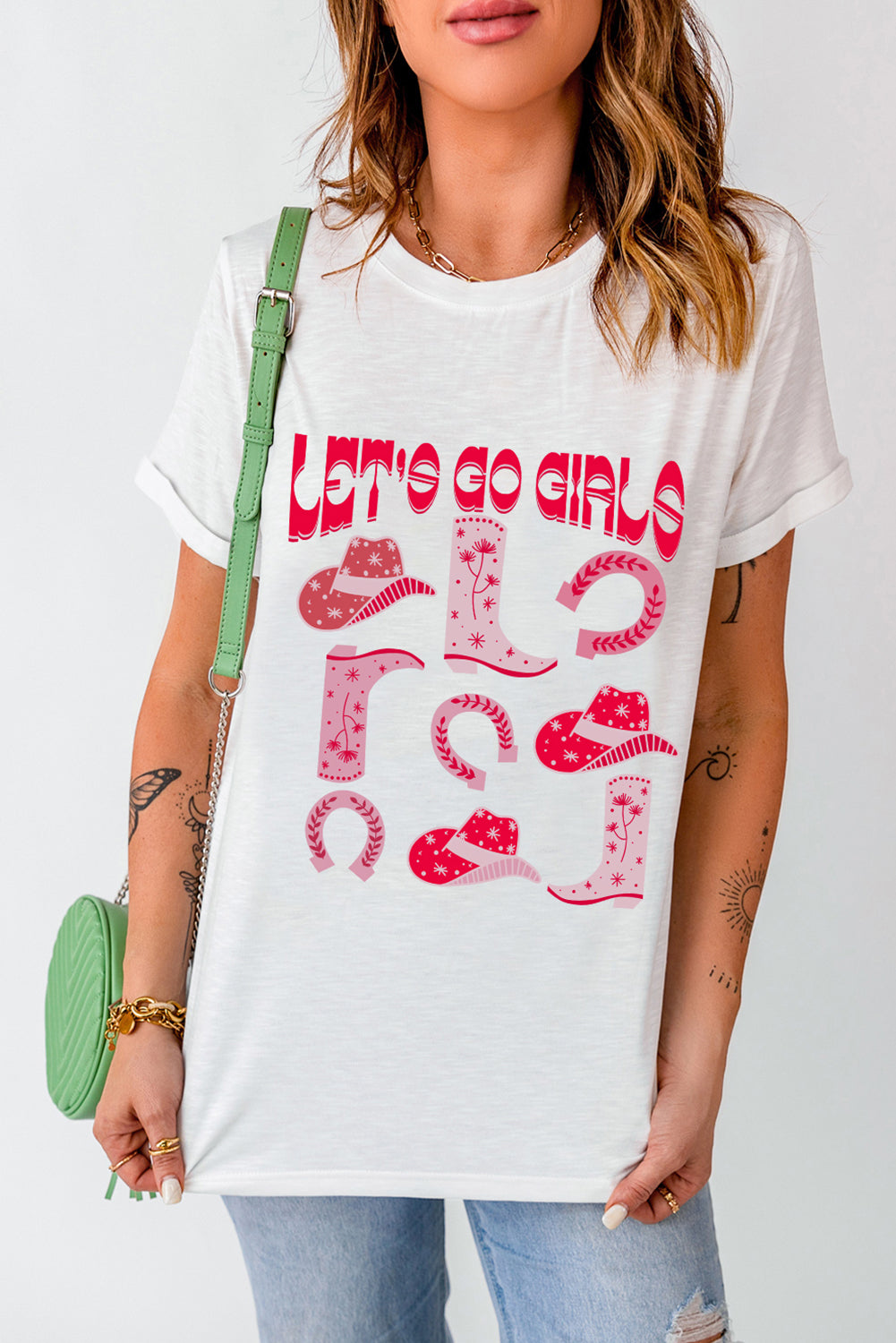Let's Go Girls Graphic Round Neck Short Sleeve T-Shirt