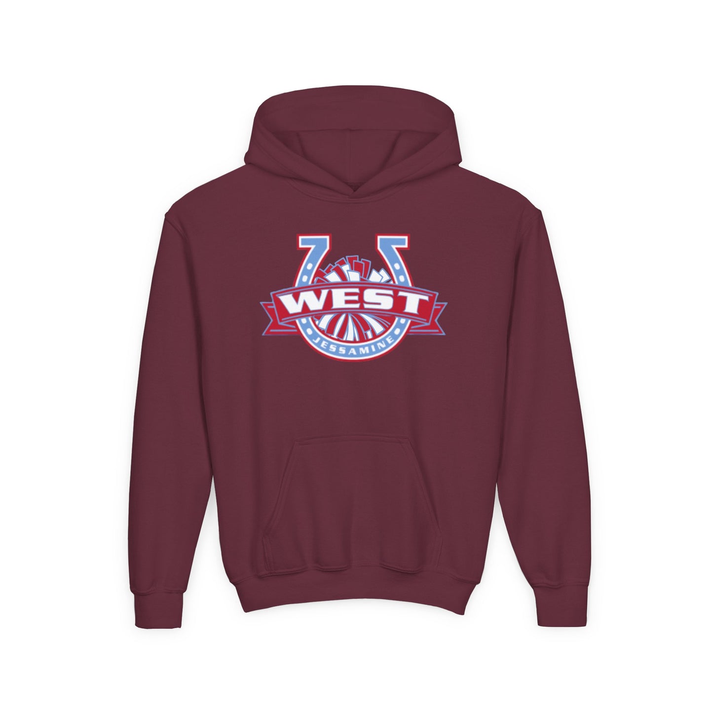 YOUTH Hoodie -- Cheerleading Unisex Tee - West Jessamine Horseshoe Logo with Poms