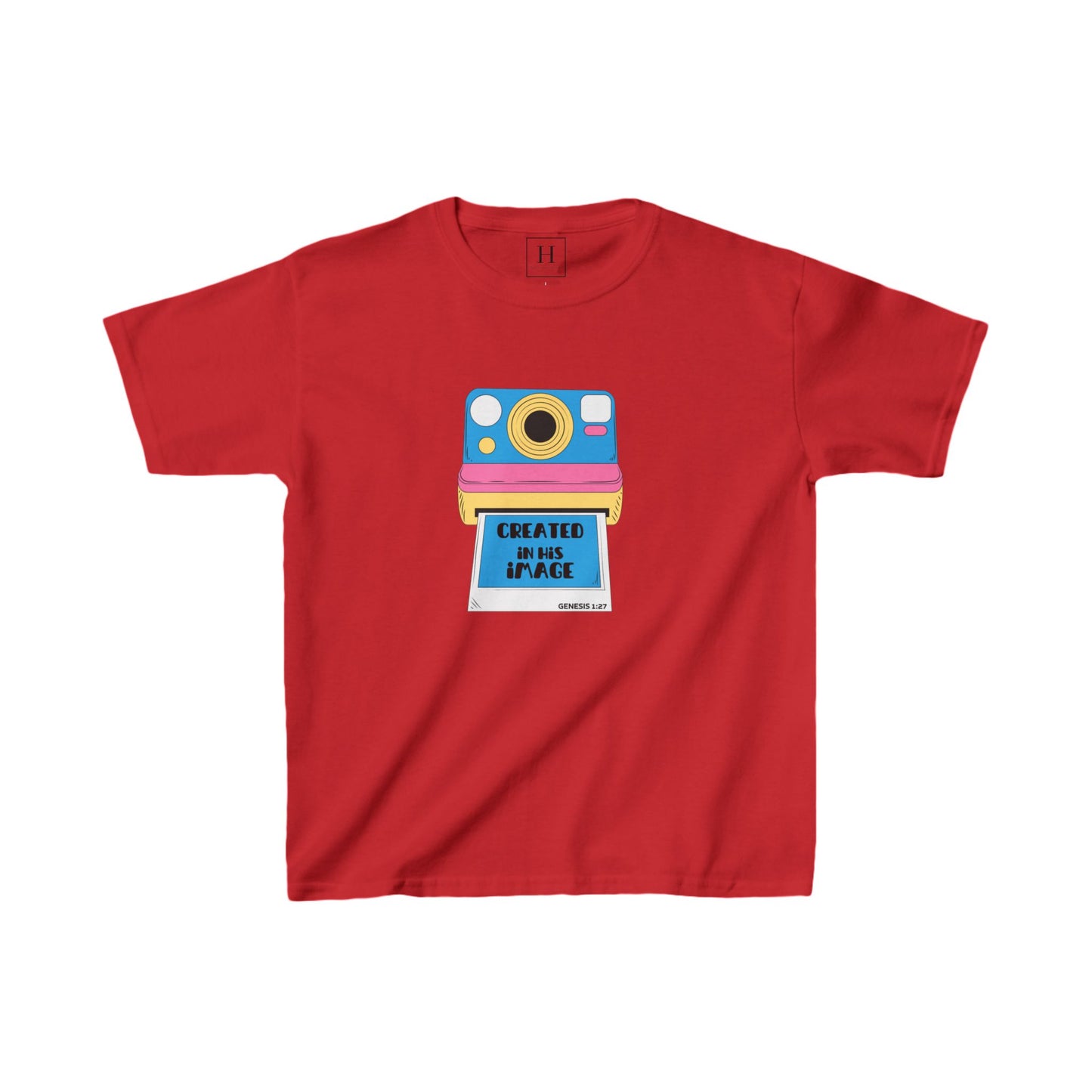 Youth - Created In His Image Polaroid Camera Christian Heavy Cotton Tee