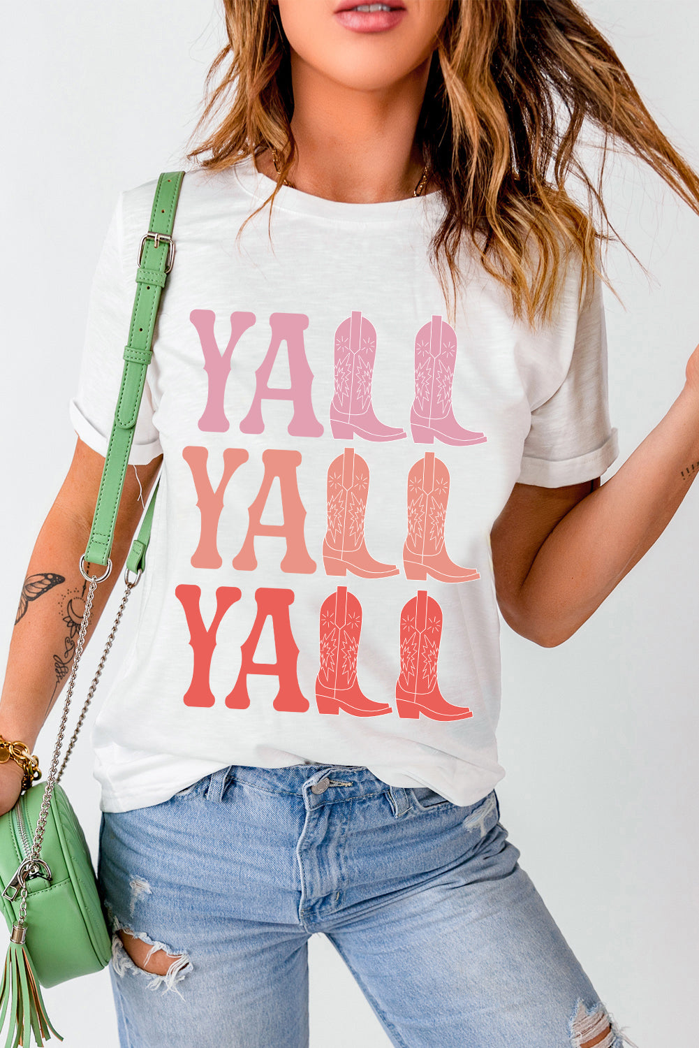 Y'all Letter Graphic Round Neck Short Sleeve T-Shirt