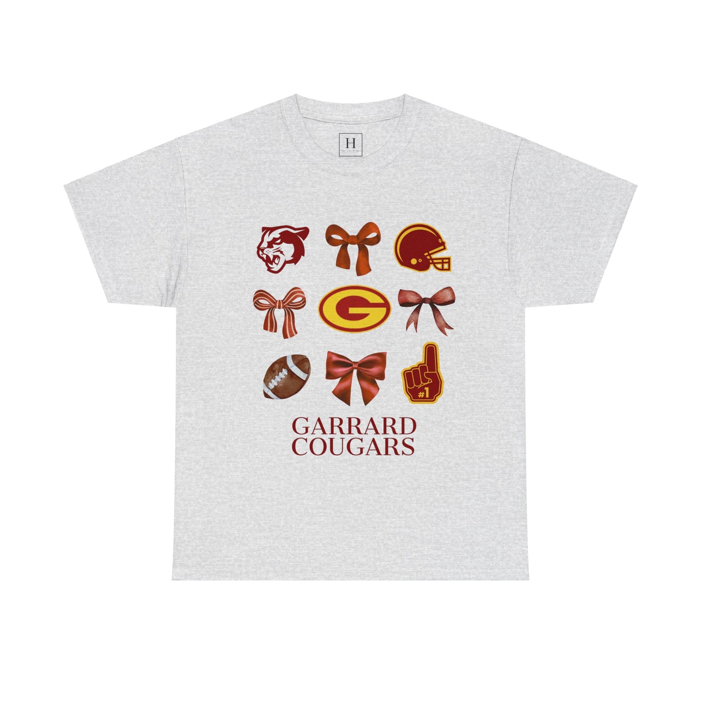 GMS Garrard Middle School Cougars Bows & Football T-Shirt (Front Only)