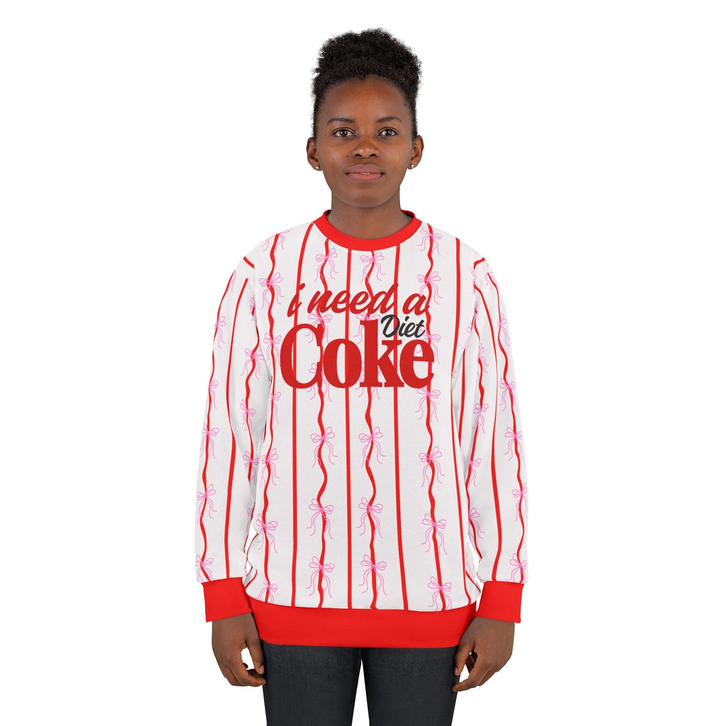 "I Need A Coke" Bows & Stripes Sweatshirt — Cute Soda Logo All-Over Print