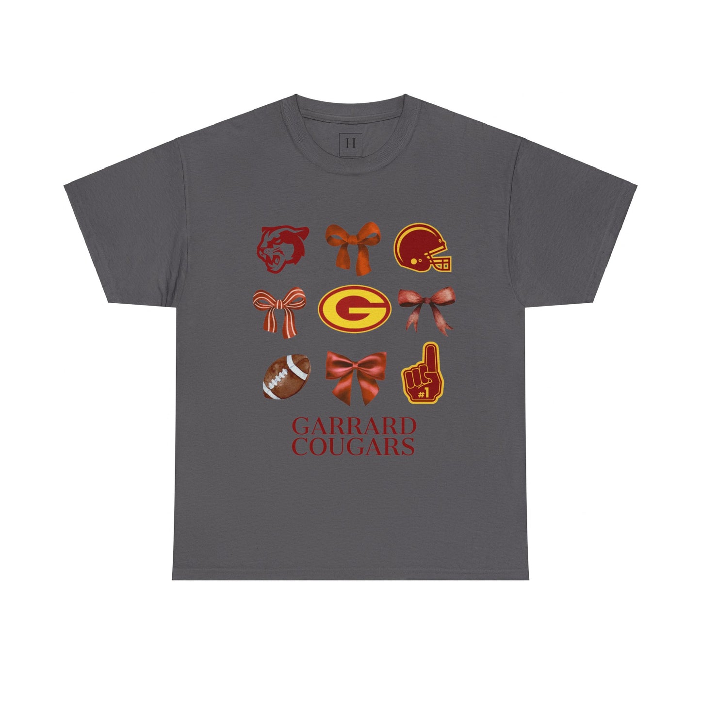 GMS Garrard Middle School Cougars Bows & Football T-Shirt (Front Only)