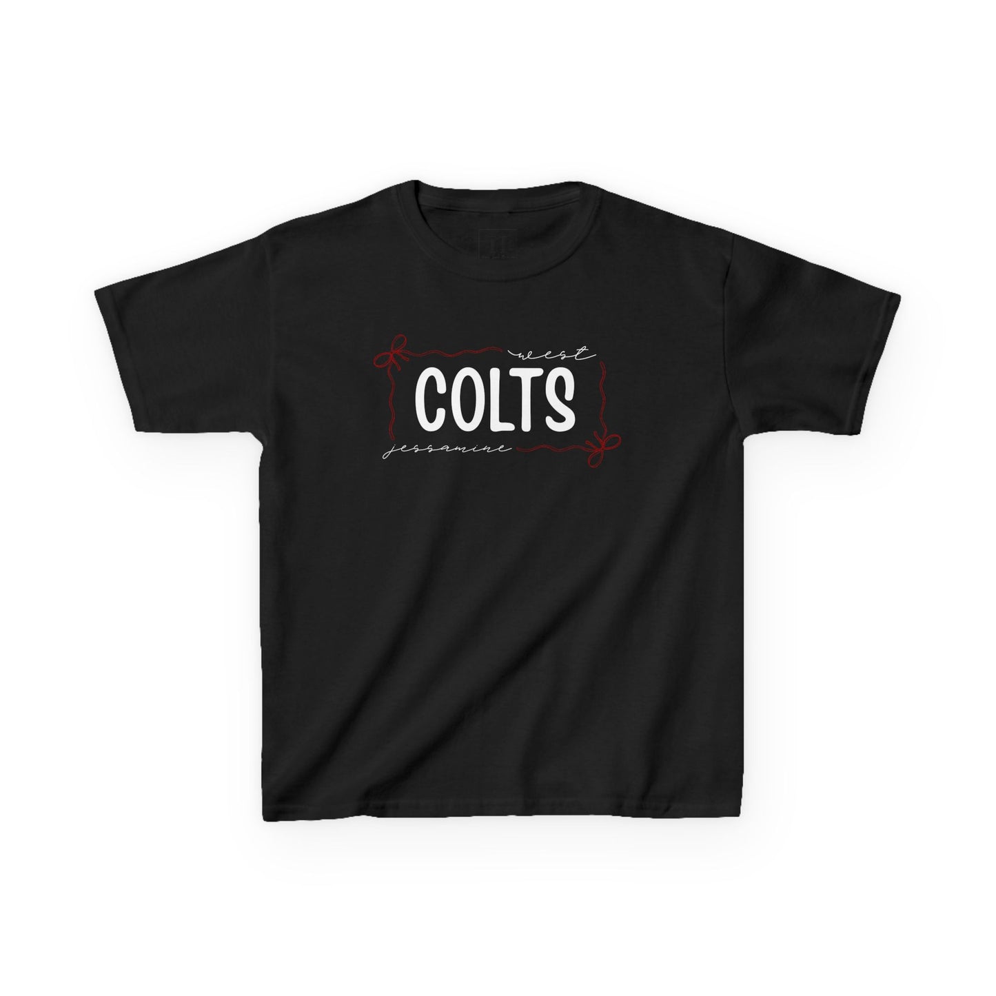 YOUTH -- West Jessamine COLTS coquette bow border - Unisex Tee