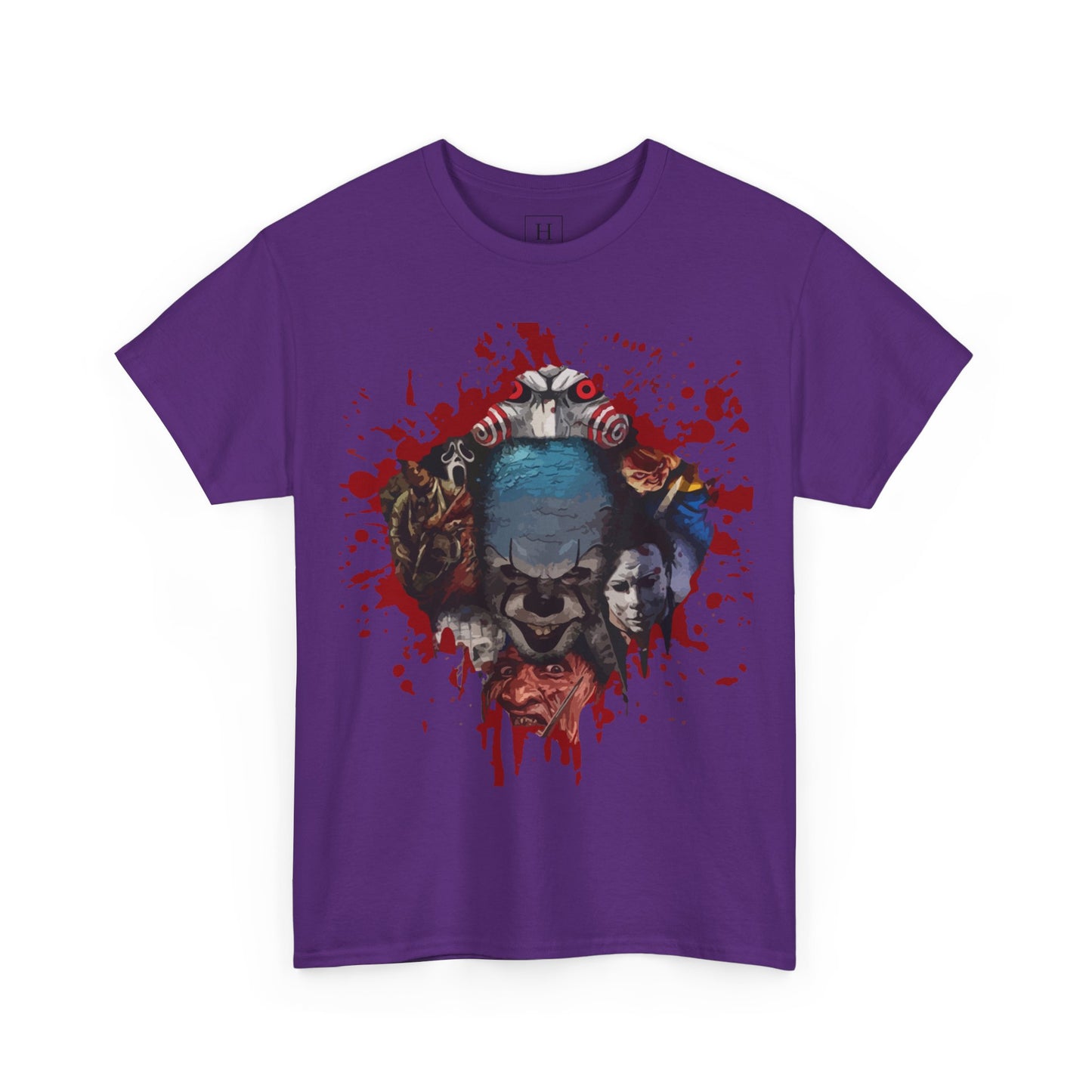Halloween; Classic Horror Characters with Pennywise and Blood Splatter -- Unisex