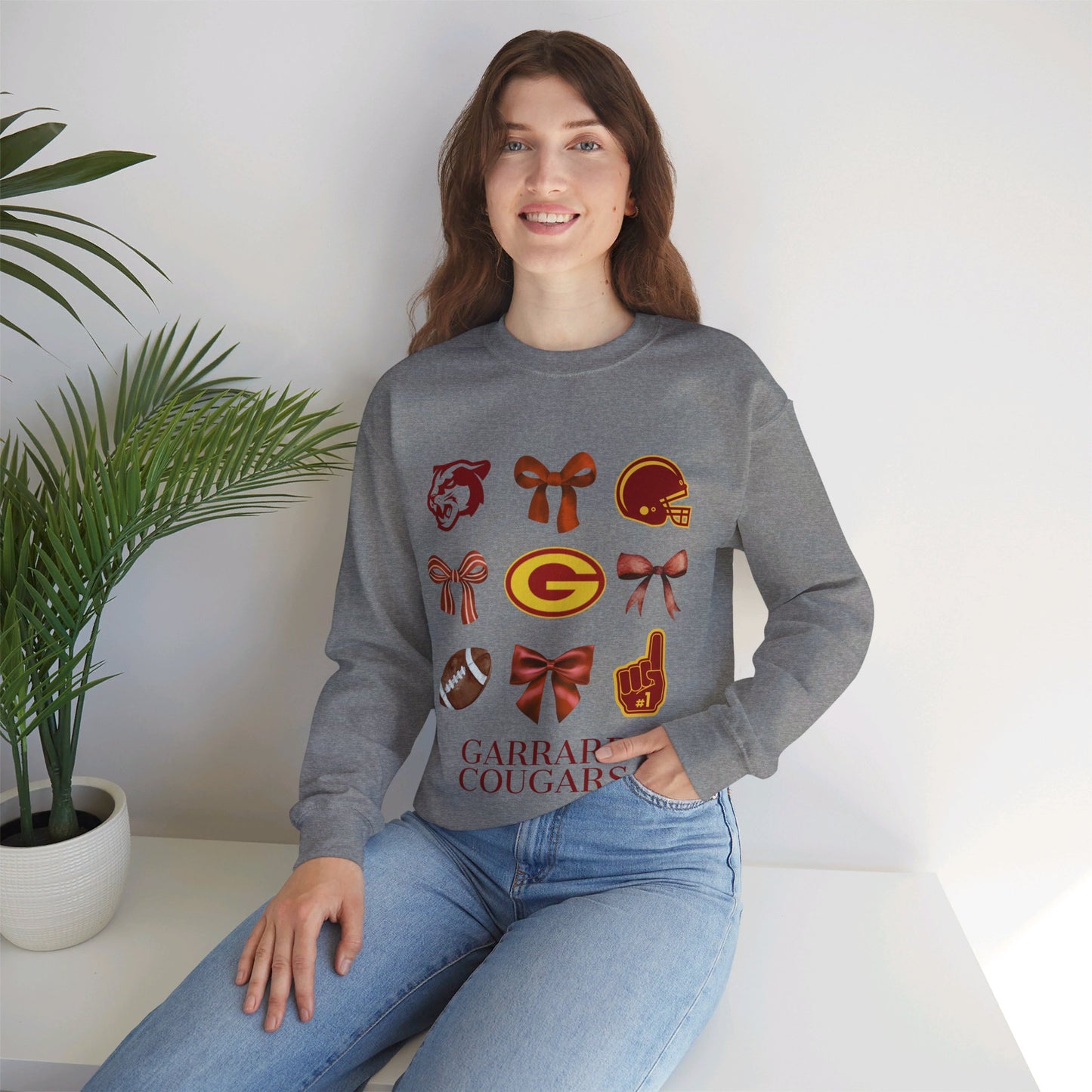GMS Garrard Middle School Cougars Bows & Football Sweatshirt (Front Only)