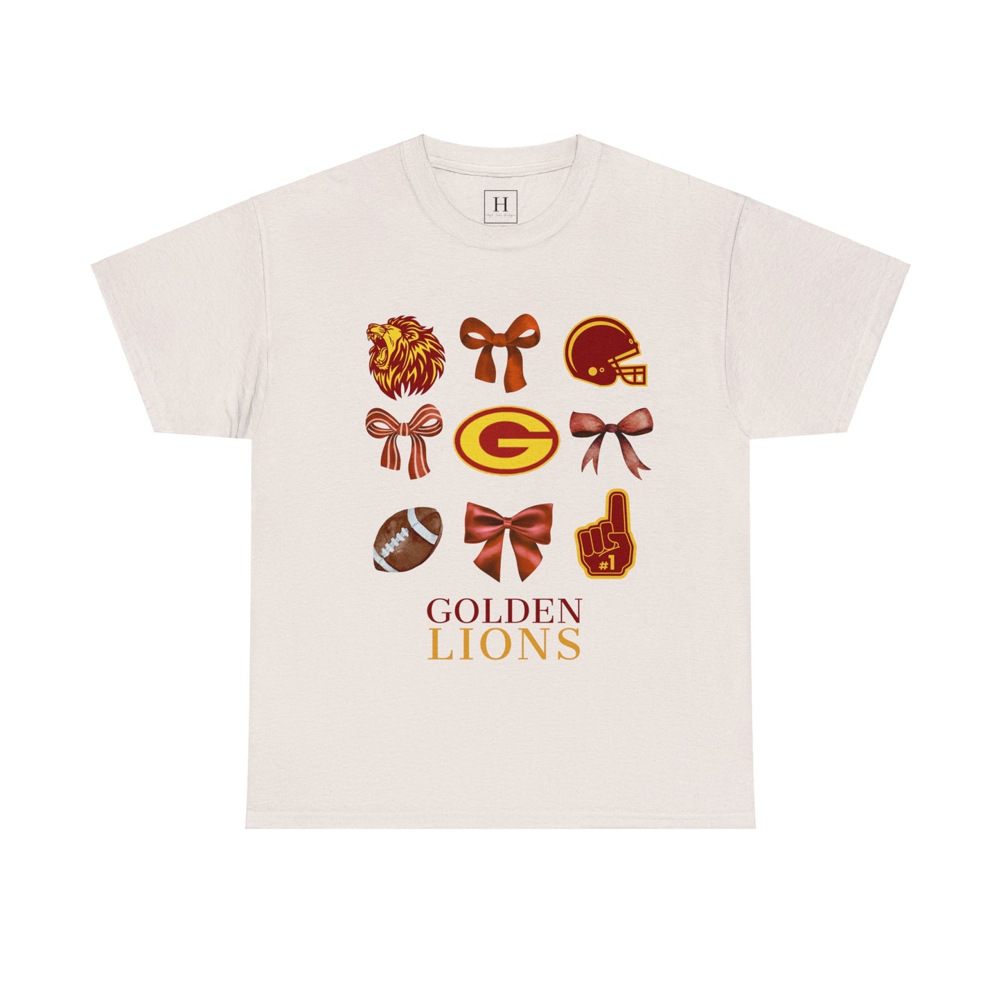 GCHS Garrard County High School Lions Bows & Football T-Shirt (Front Only)