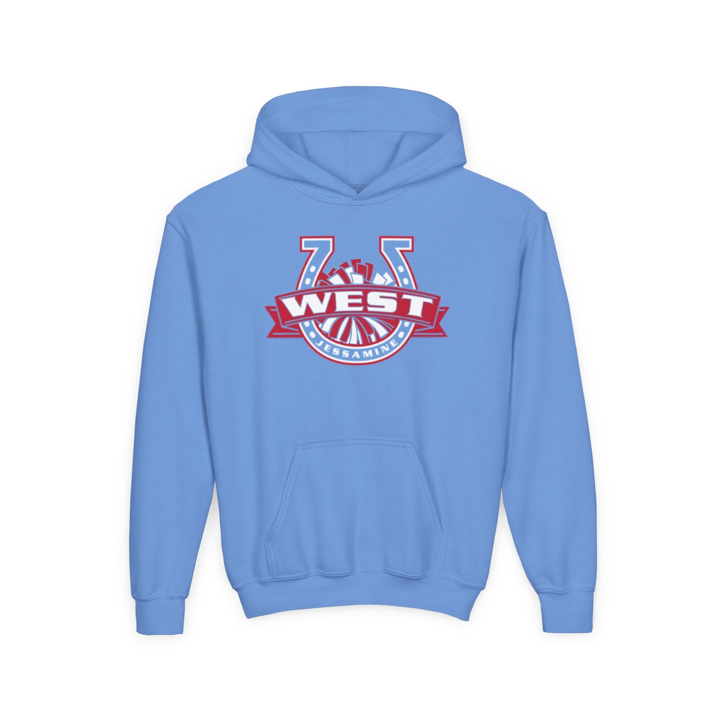 YOUTH Hoodie -- Cheerleading Unisex Tee - West Jessamine Horseshoe Logo with Poms