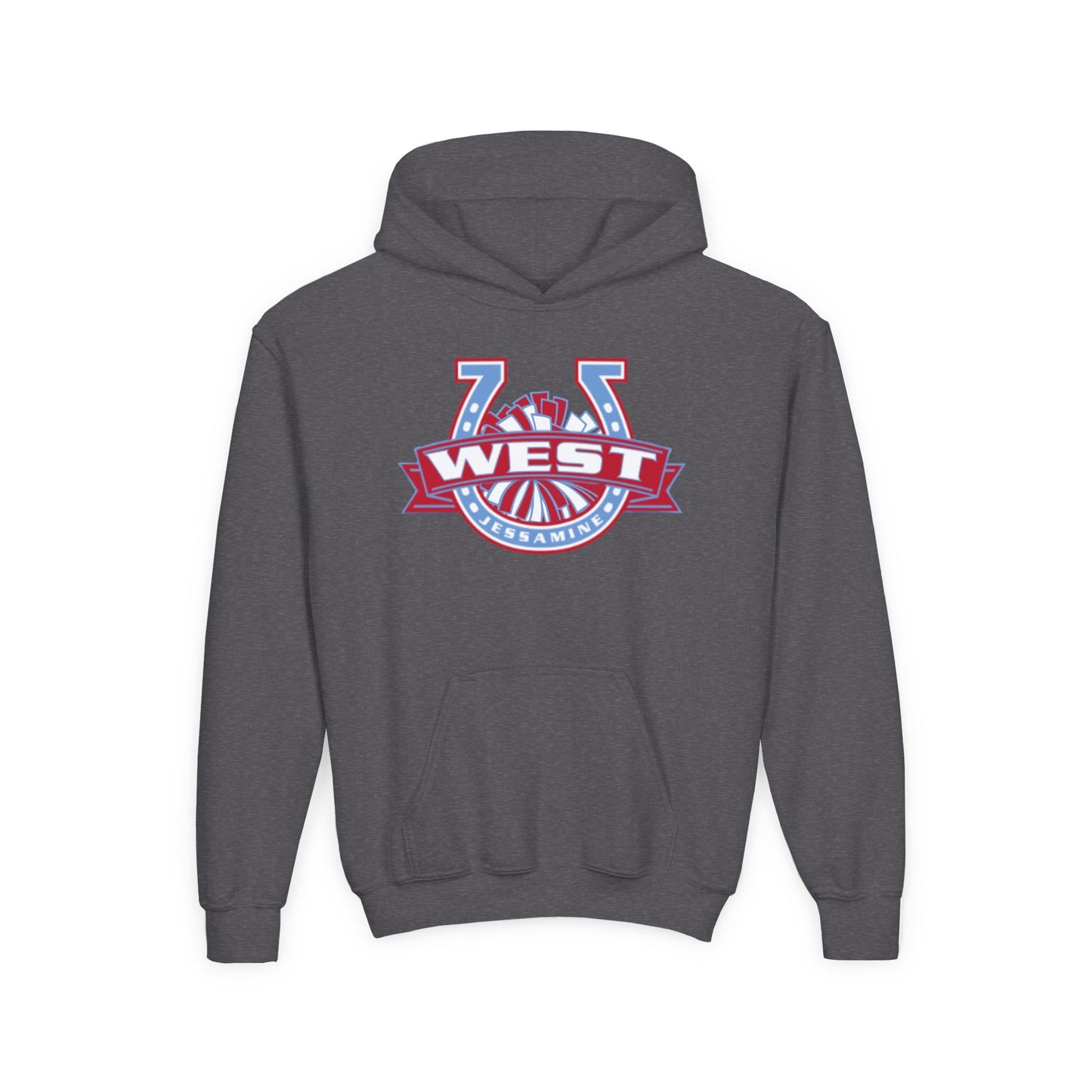 YOUTH Hoodie -- Cheerleading Unisex Tee - West Jessamine Horseshoe Logo with Poms