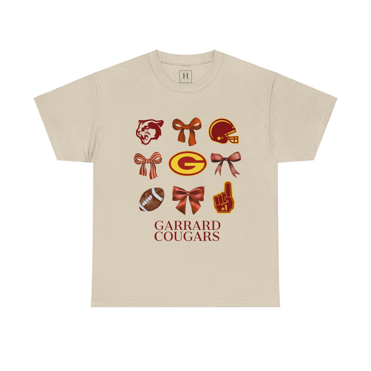 GMS Garrard Middle School Cougars Bows & Football T-Shirt (Front Only)