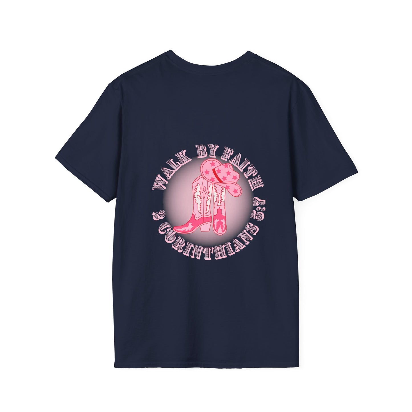 walk by faith cowgirl boot christian shirt (front and back)