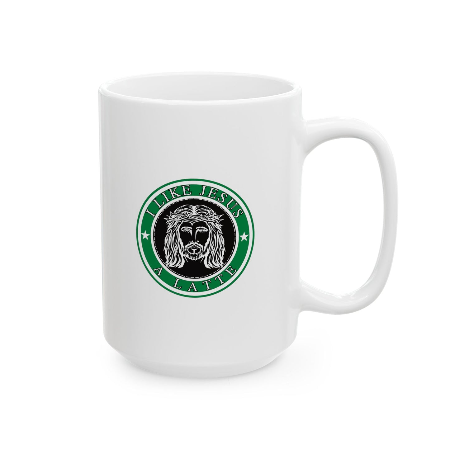 I Like Jesus A Latte Starbucks Jesus Logo Christian Ceramic Mug, (11oz, 15oz)