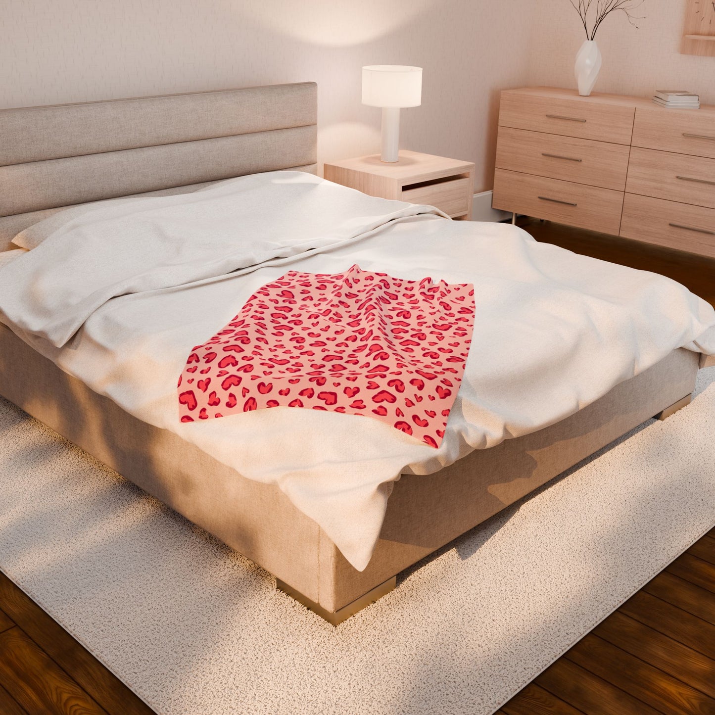 Velveteen Plush Blanket — Pink Heart Cheetah Print Cozy Throw