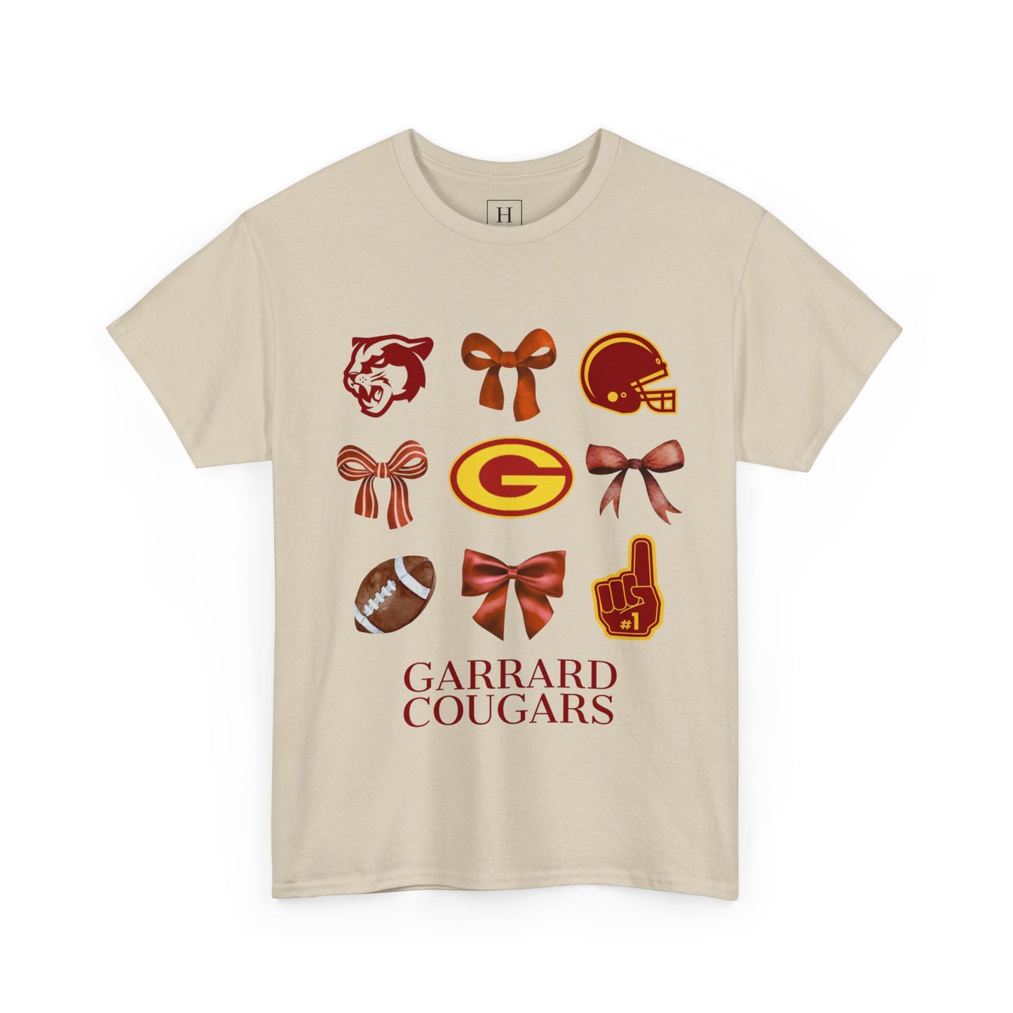 GMS Garrard Middle School Cougars Bows & Football T-Shirt (Front Only)