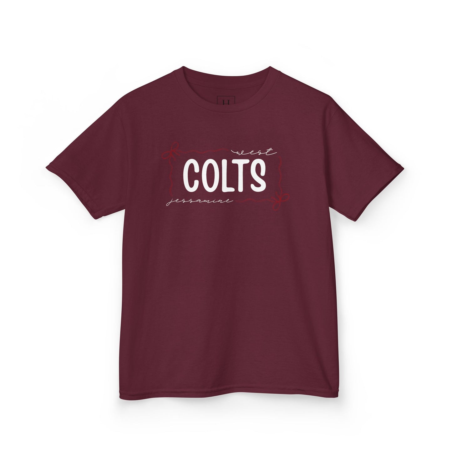 YOUTH -- West Jessamine COLTS coquette bow border - Unisex Tee