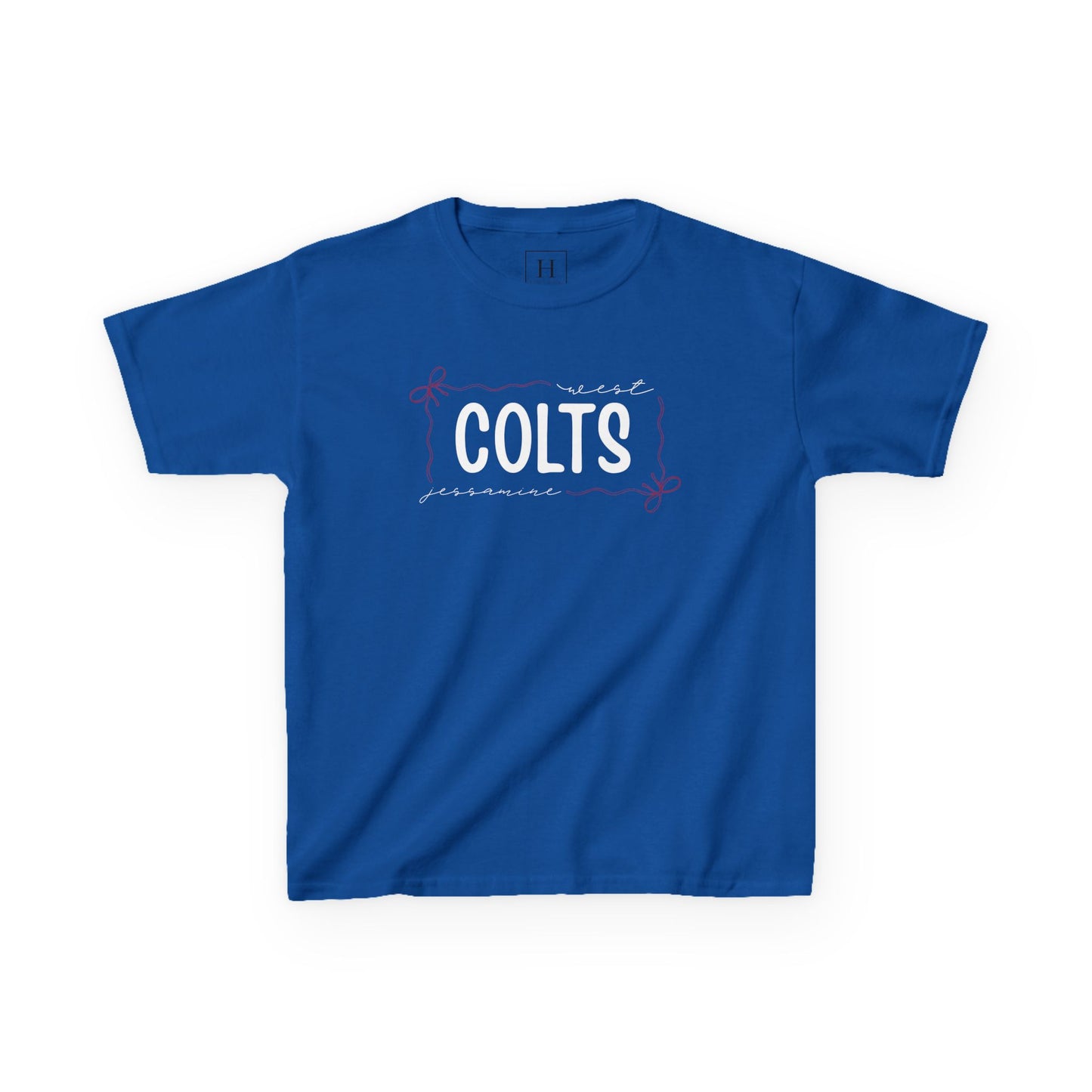 YOUTH -- West Jessamine COLTS coquette bow border - Unisex Tee