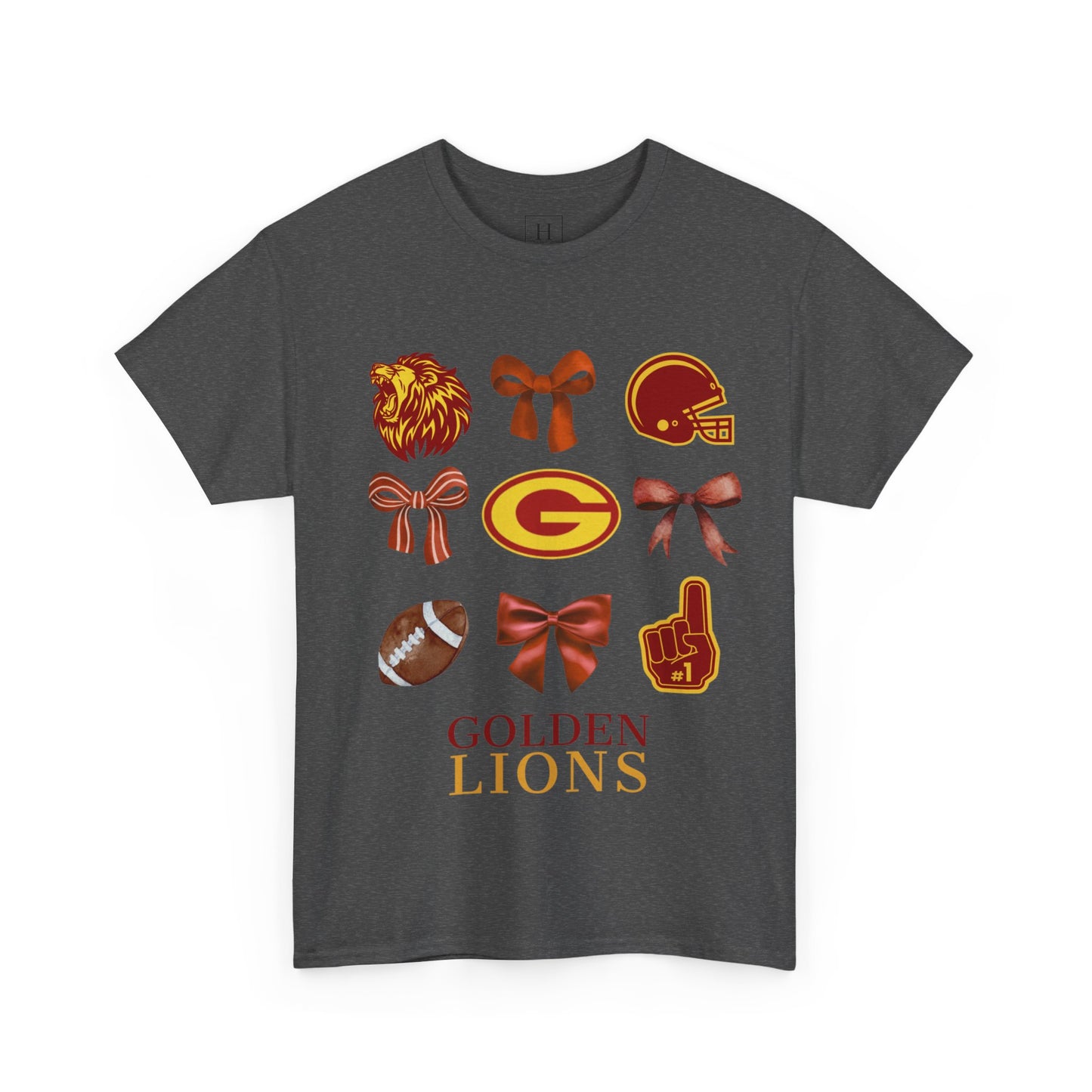 GCHS Garrard County High School Lions Bows & Football T-Shirt (Front Only)