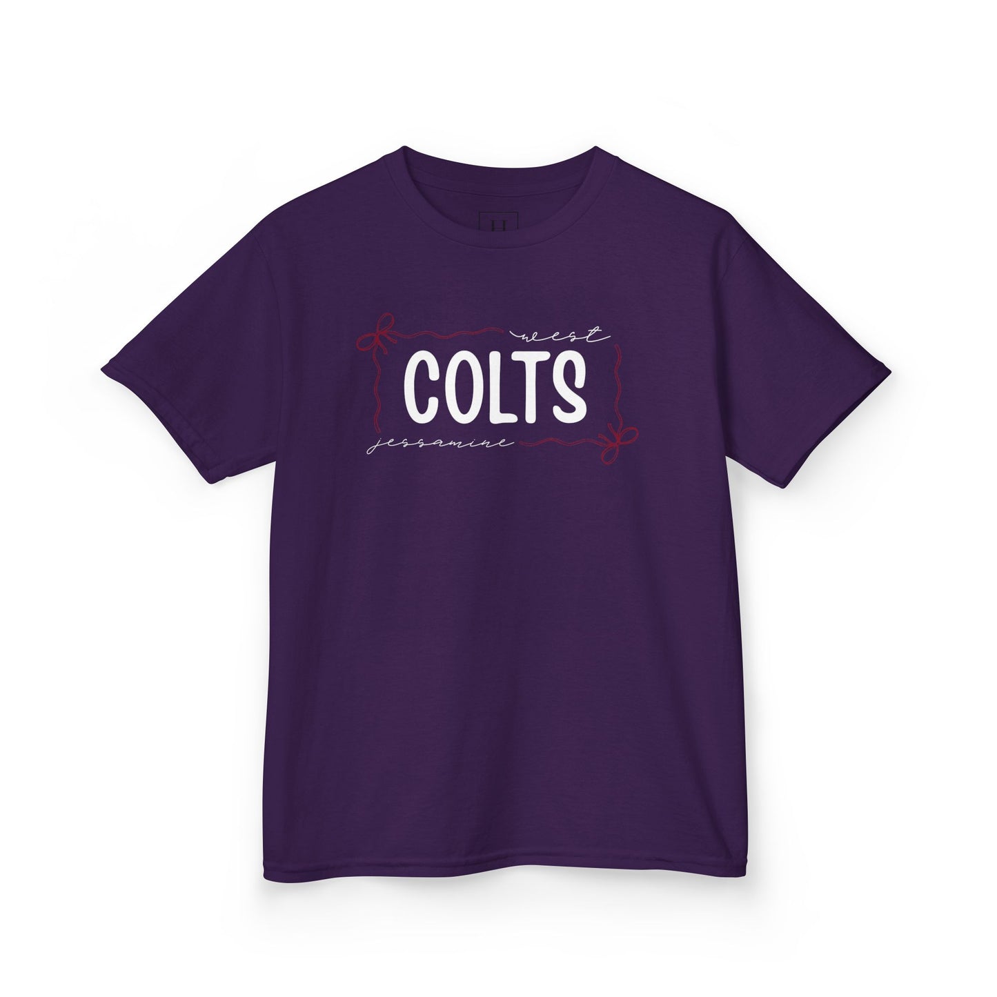 YOUTH -- West Jessamine COLTS coquette bow border - Unisex Tee