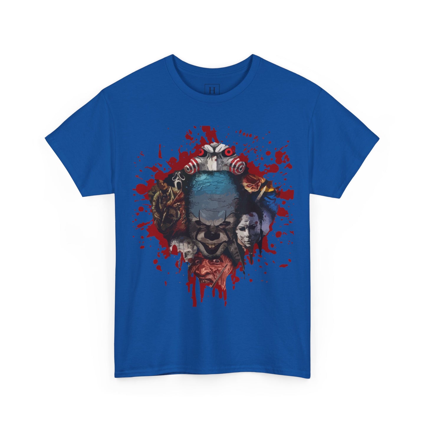 Halloween; Classic Horror Characters with Pennywise and Blood Splatter -- Unisex