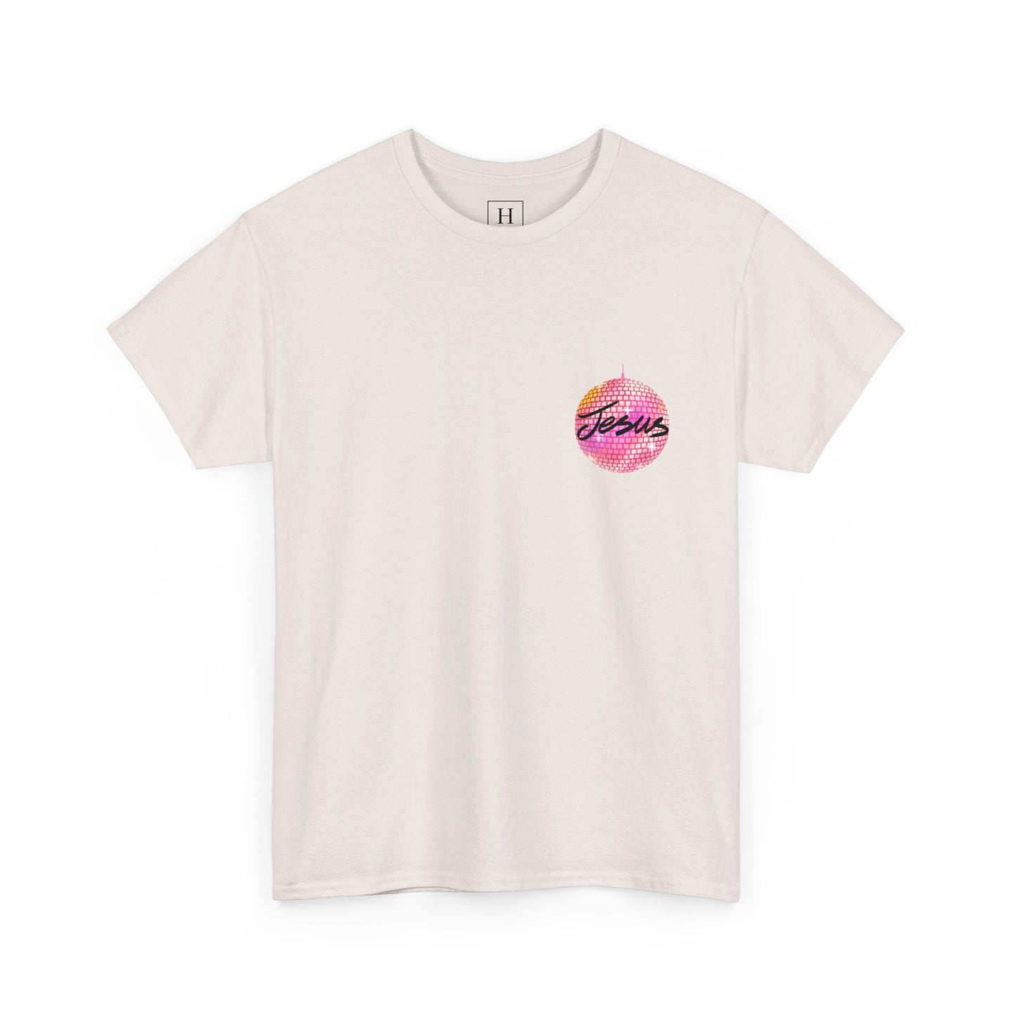 Love like jesus disco christian shirt pink (front and back)