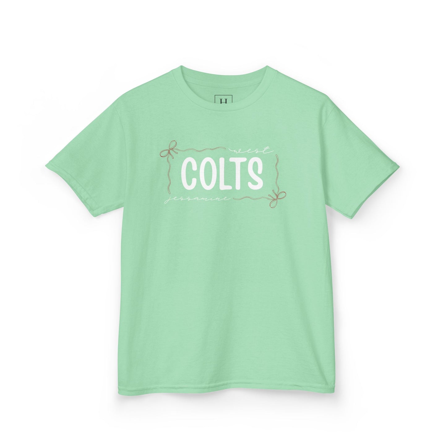 YOUTH -- West Jessamine COLTS coquette bow border - Unisex Tee