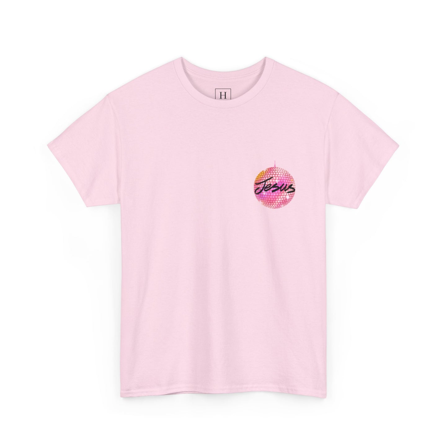 Love like jesus disco christian shirt pink (front and back)