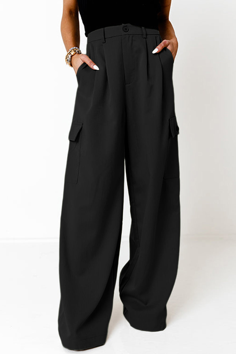 Ruched Wide Leg Cargo Pants