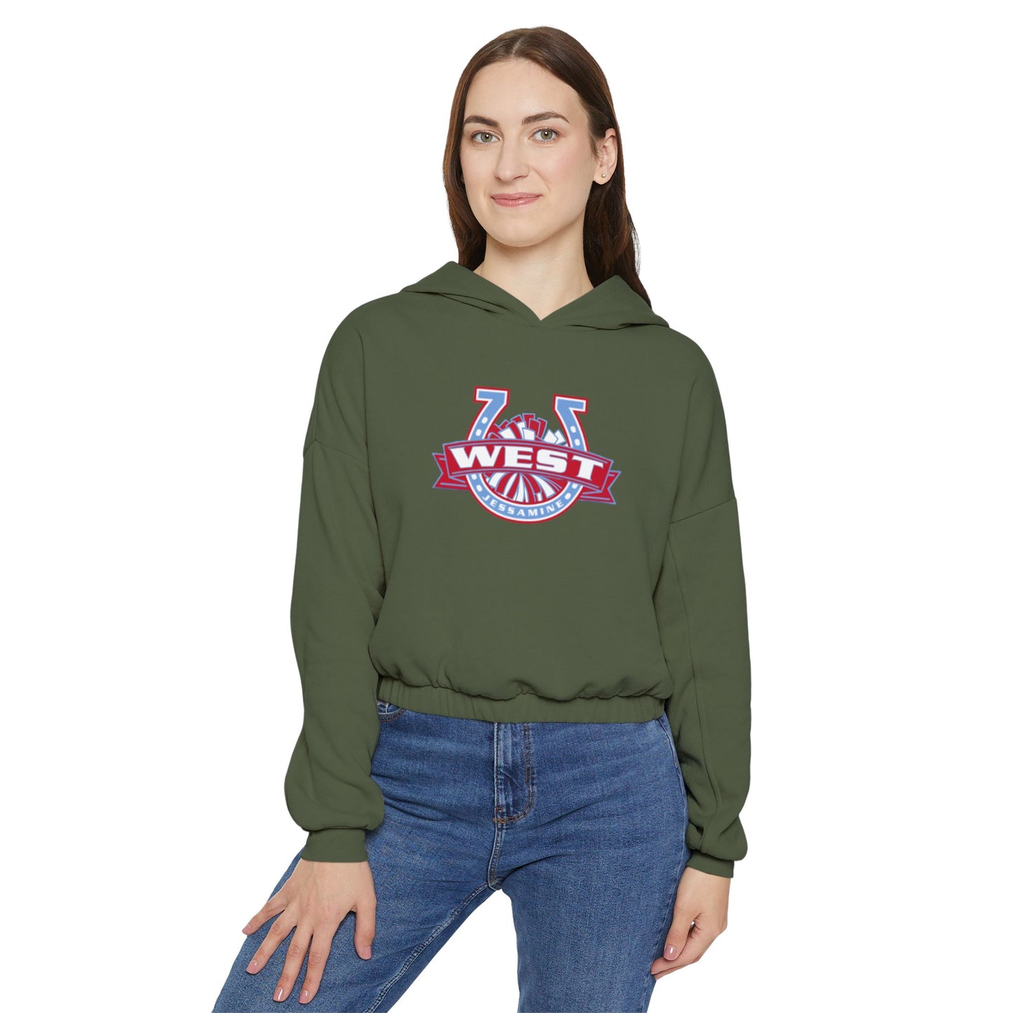 West HORSESHOE CHEER POM -- Women's Cinched/Cropped Hoodie