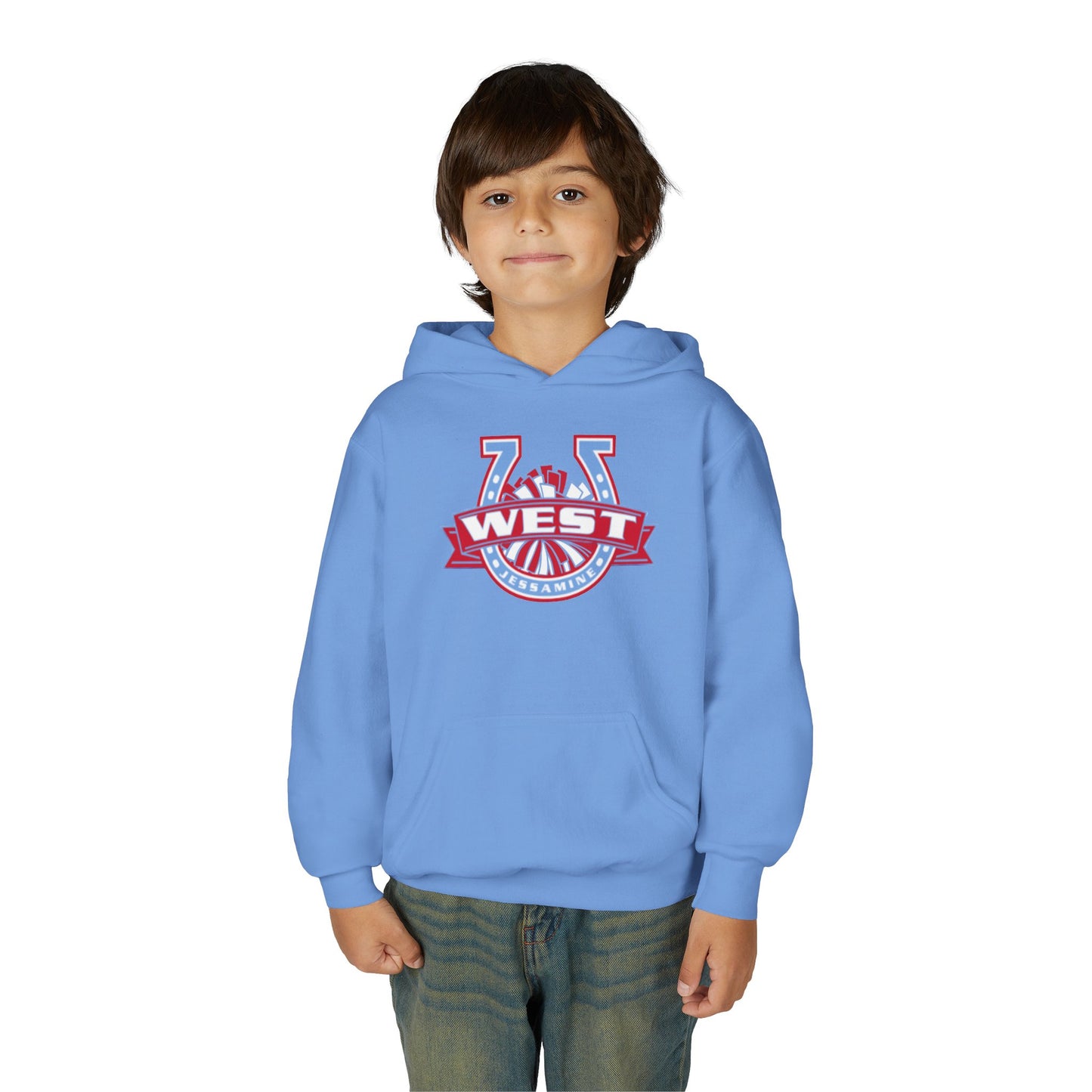 YOUTH Hoodie -- Cheerleading Unisex Tee - West Jessamine Horseshoe Logo with Poms