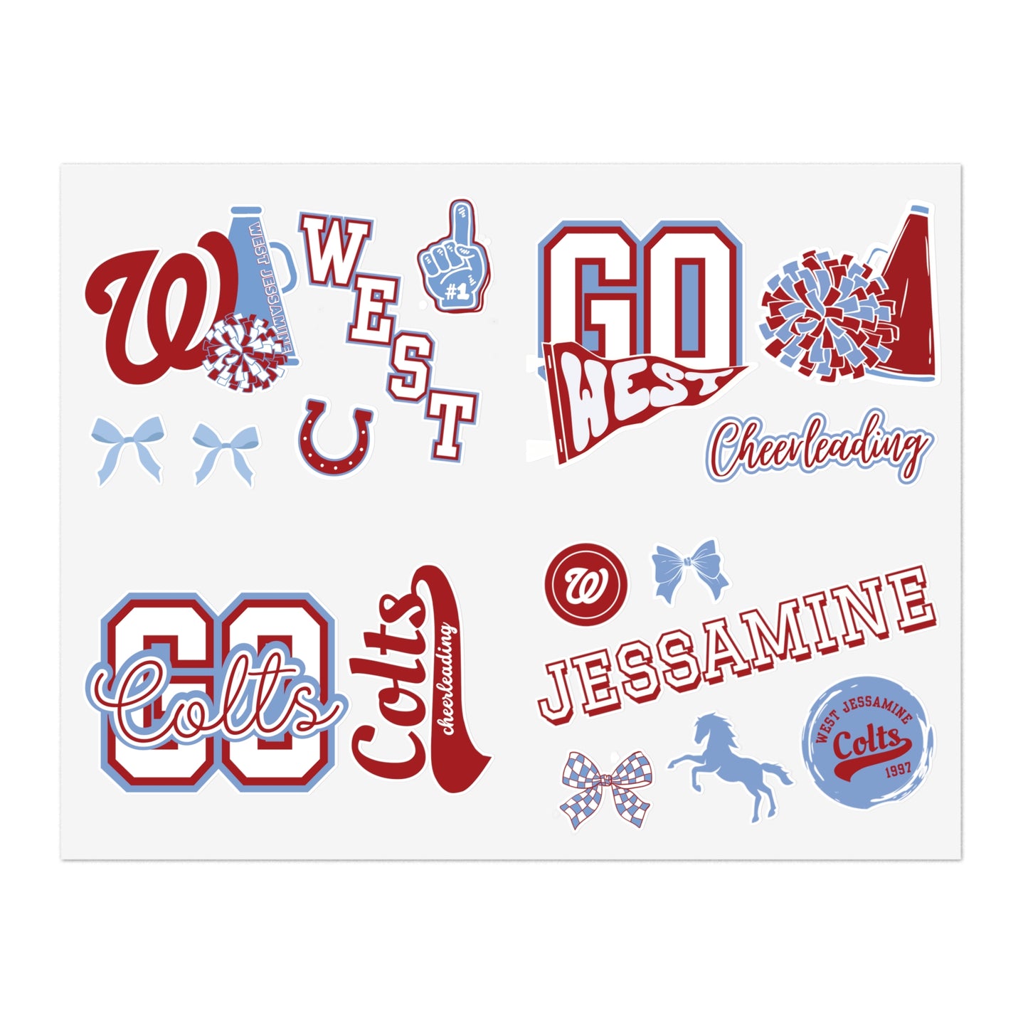 West Jessamine Colts -- CHEER STICKERS - (17 total/different sizes)