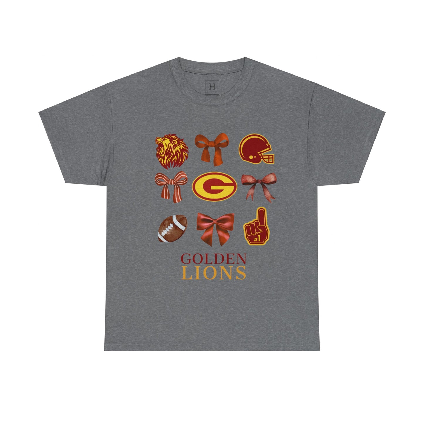 GCHS Garrard County High School Lions Bows & Football T-Shirt (Front Only)