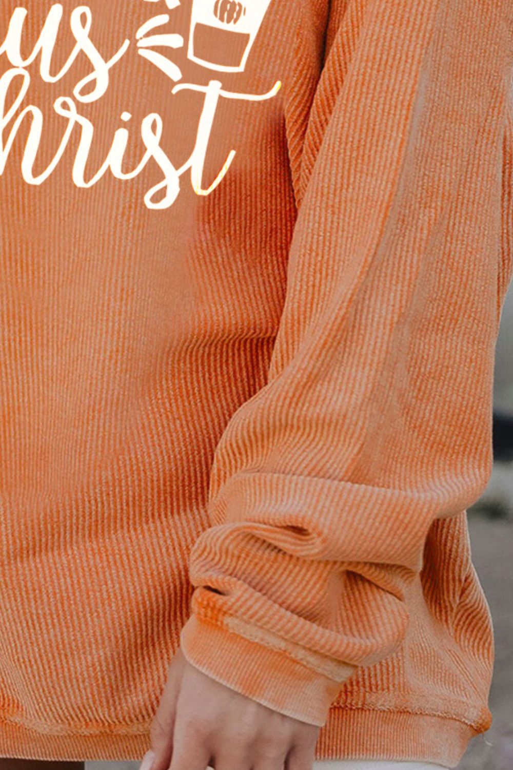 Pumpkin Spice & Jesus Christ Graphic Round Neck Long Sleeve Oversize Sweatshirt