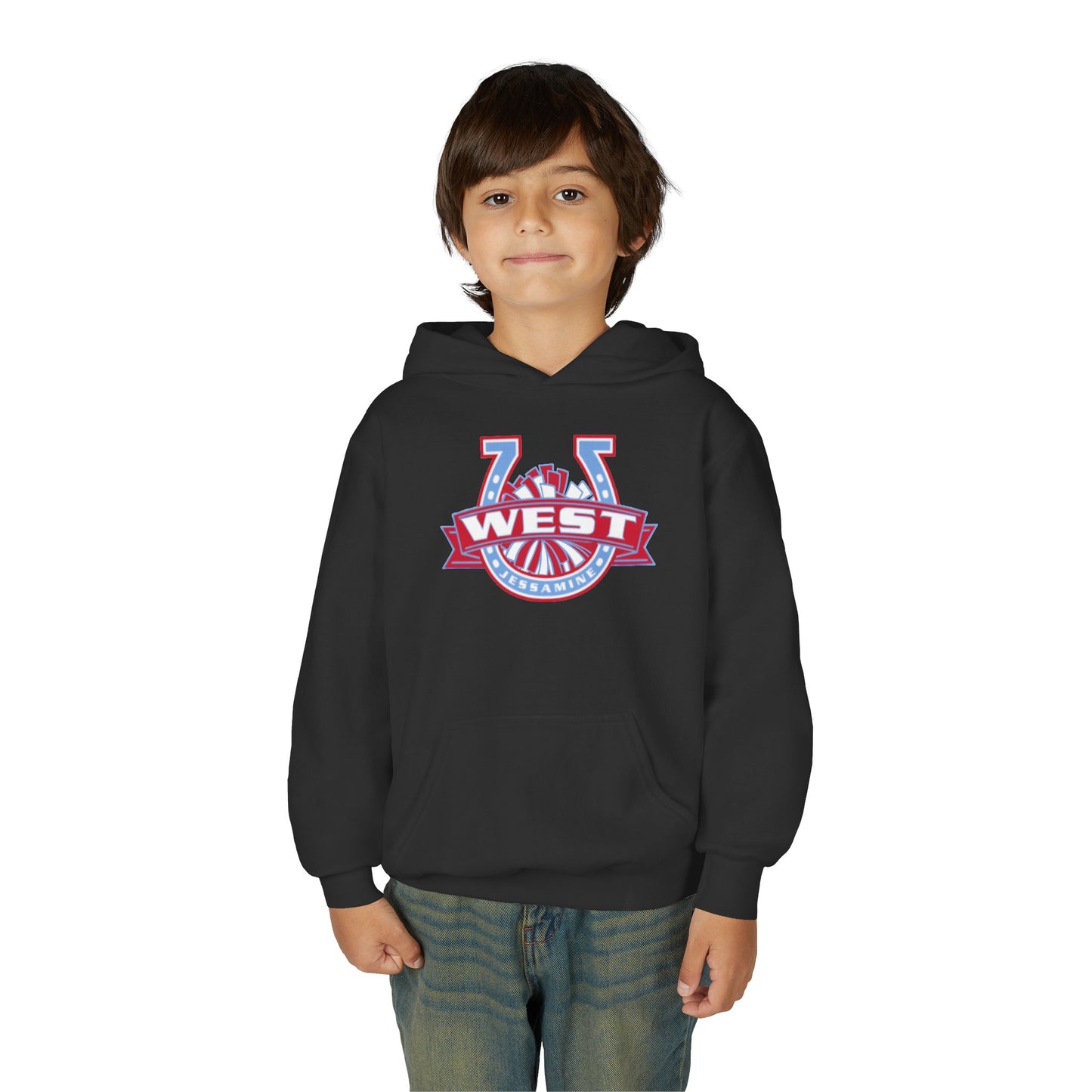YOUTH Hoodie -- Cheerleading Unisex Tee - West Jessamine Horseshoe Logo with Poms