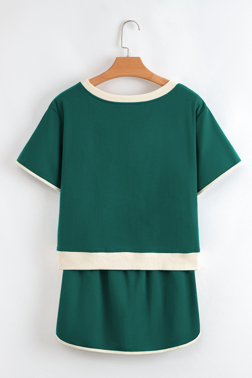 Bonbon Colorblock Edge Drop Shoulder T Shirt and Skort 2Pcs Set