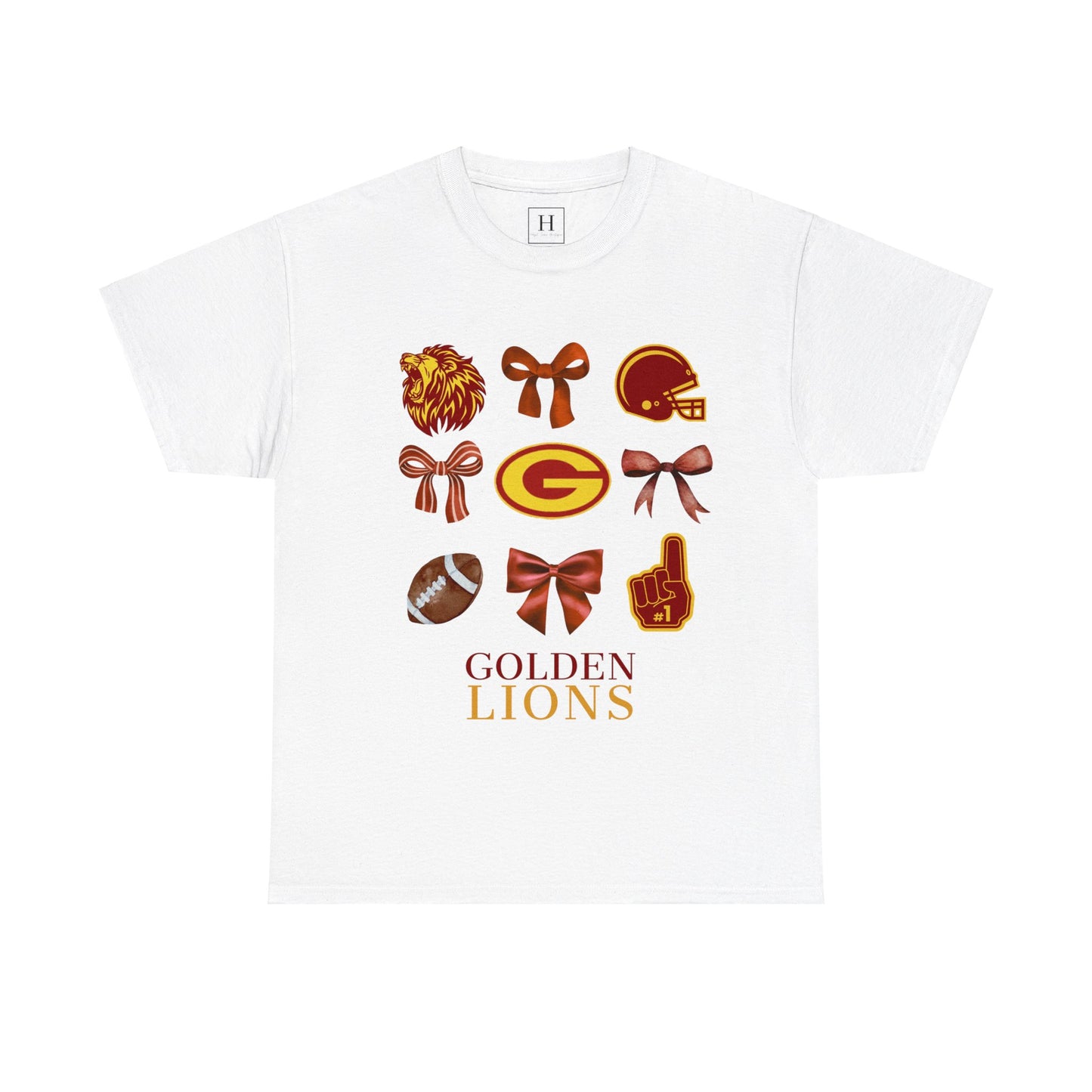 GCHS Garrard County High School Lions Bows & Football T-Shirt (Front Only)