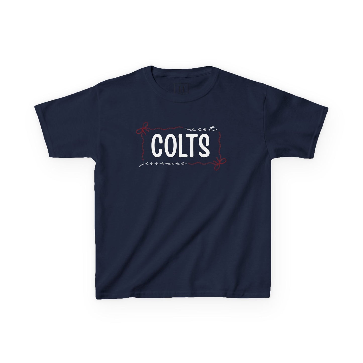 YOUTH -- West Jessamine COLTS coquette bow border - Unisex Tee