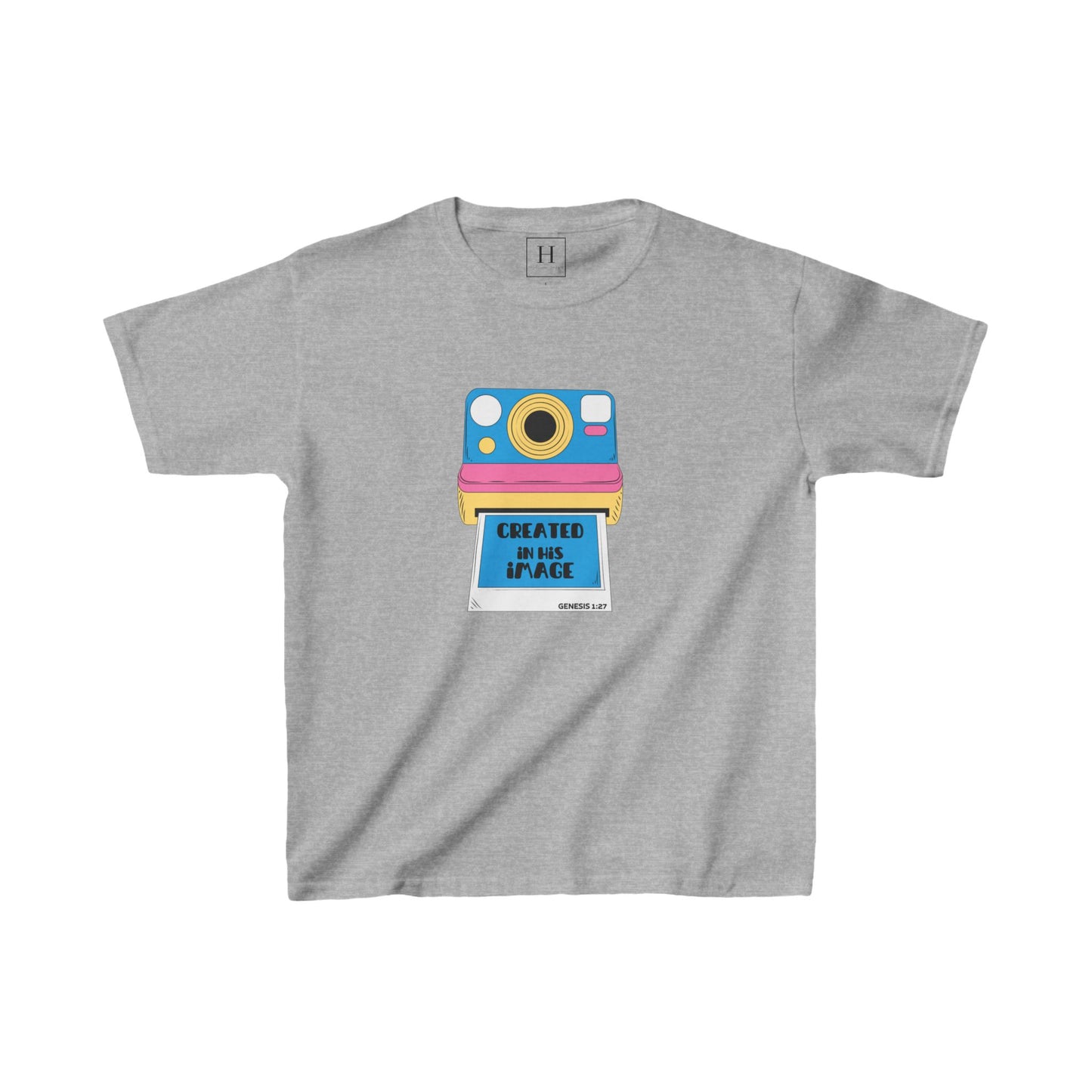 Youth - Created In His Image Polaroid Camera Christian Heavy Cotton Tee