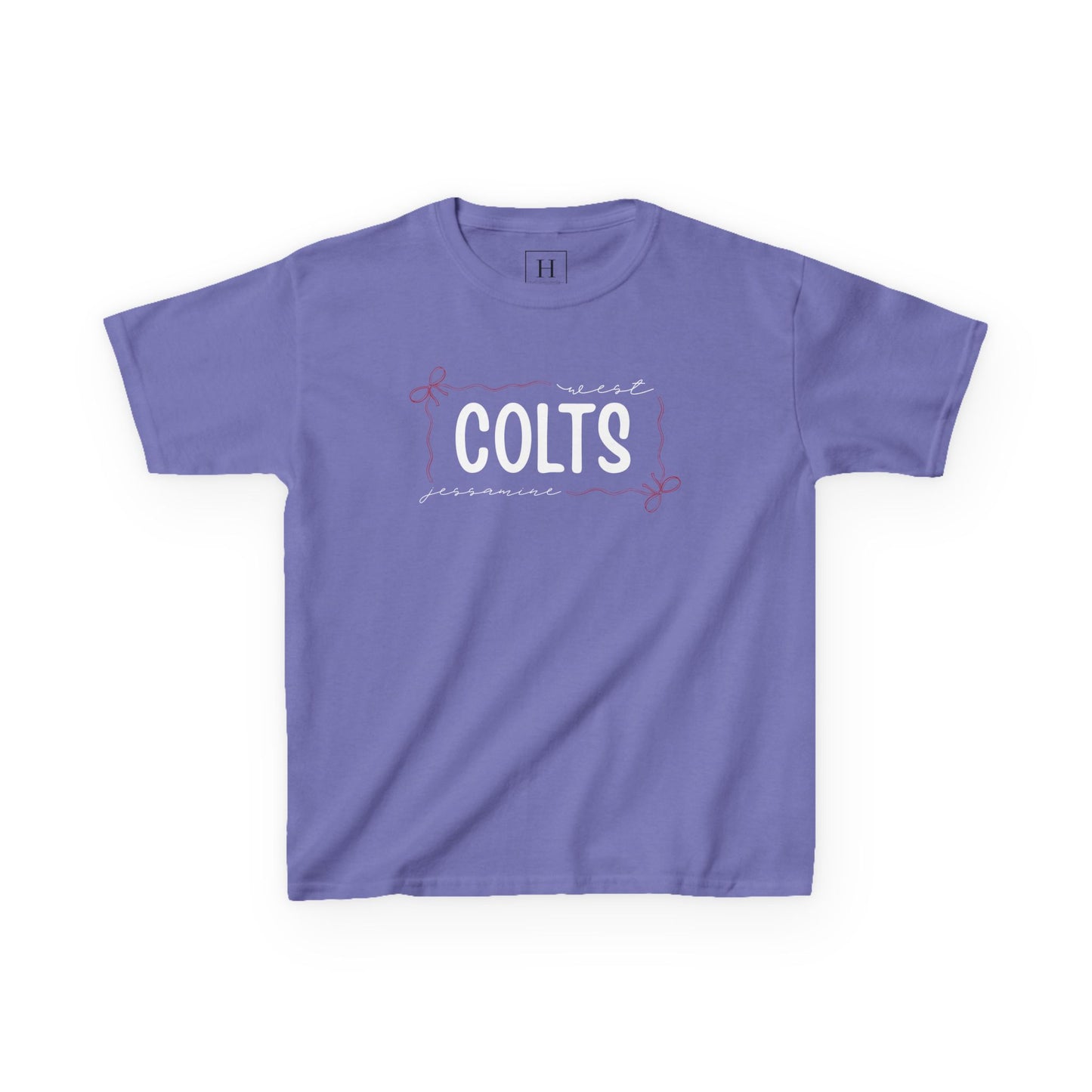 YOUTH -- West Jessamine COLTS coquette bow border - Unisex Tee