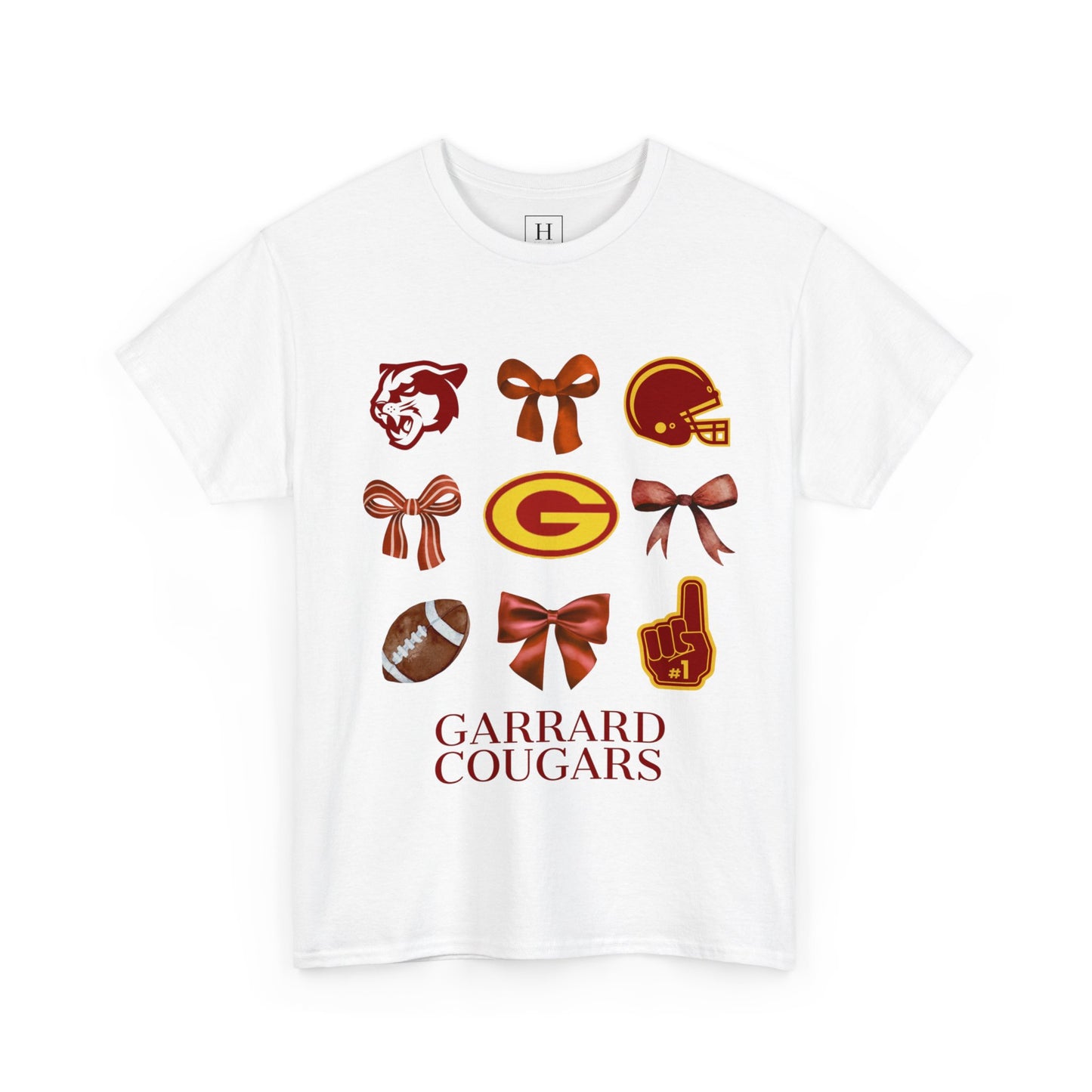 GMS Garrard Middle School Cougars Bows & Football T-Shirt (Front Only)