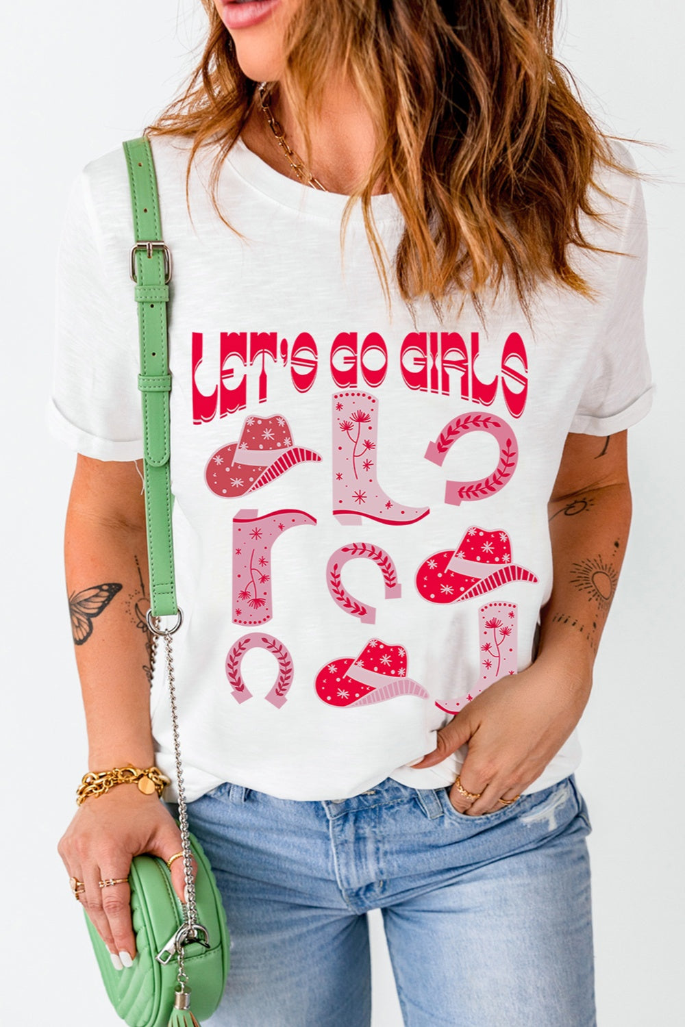 Let's Go Girls Graphic Round Neck Short Sleeve T-Shirt