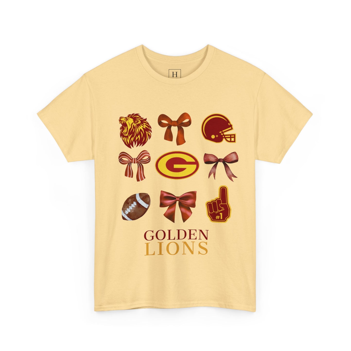 GCHS Garrard County High School Lions Bows & Football T-Shirt (Front Only)