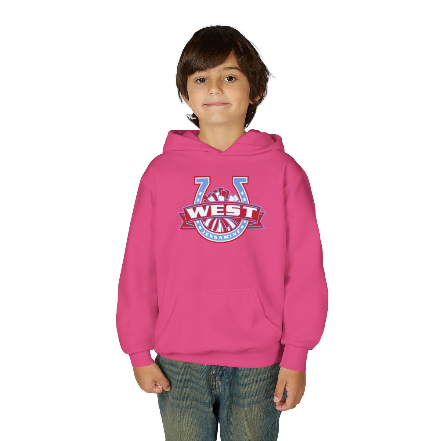 YOUTH Hoodie -- Cheerleading Unisex Tee - West Jessamine Horseshoe Logo with Poms