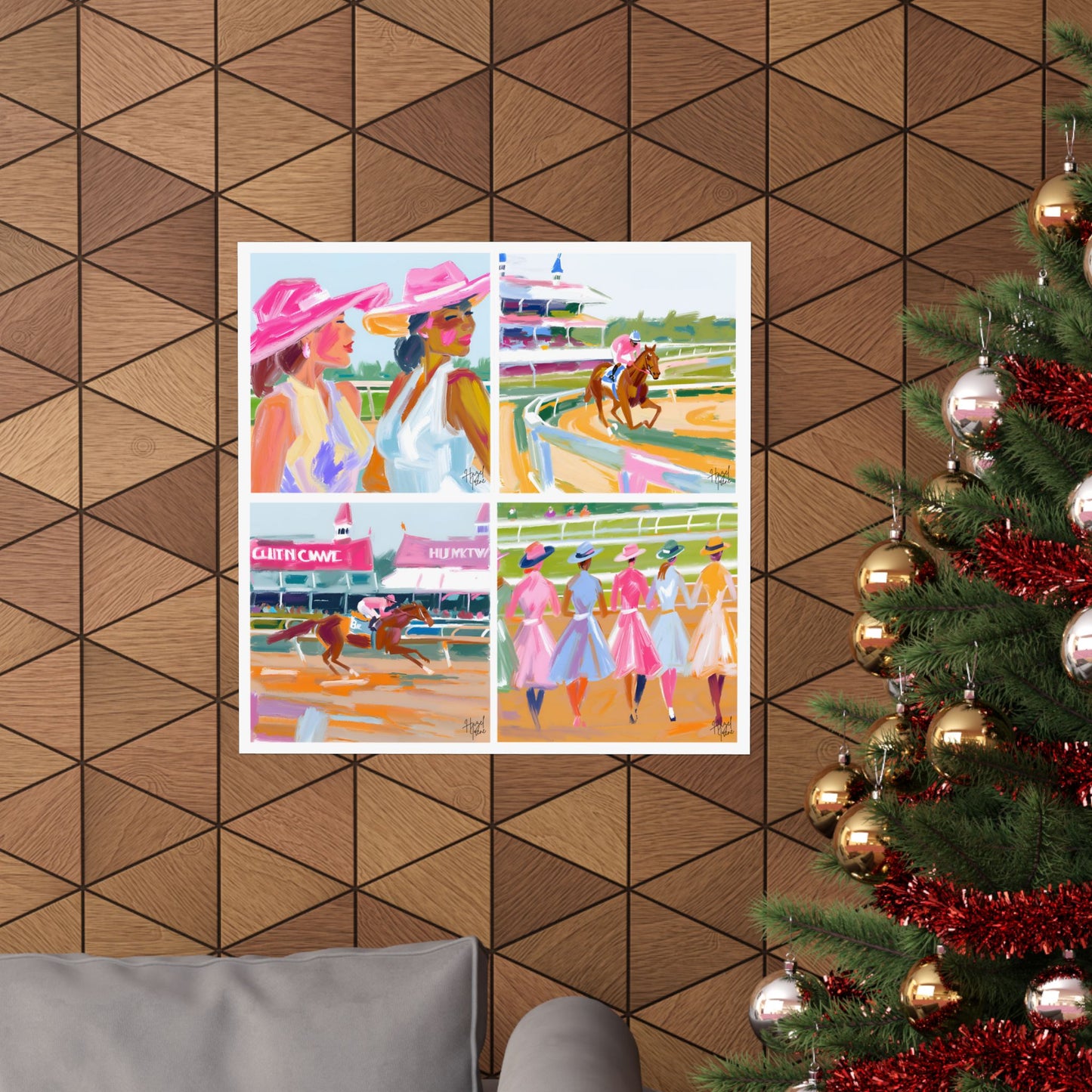 Kentucky Derby Hats and Horse Racing Oil Painting on Matte Poster