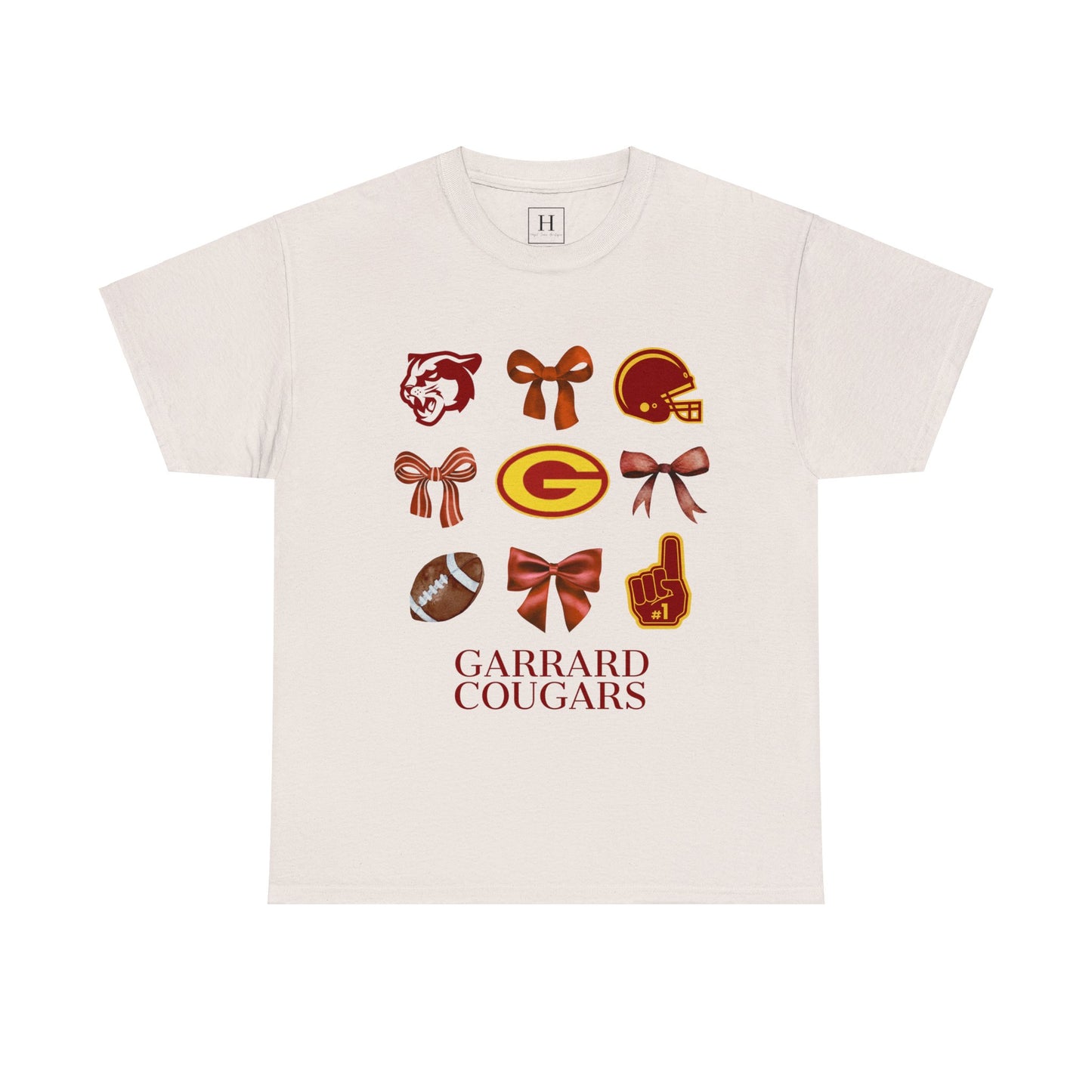 GMS Garrard Middle School Cougars Bows & Football T-Shirt (Front Only)