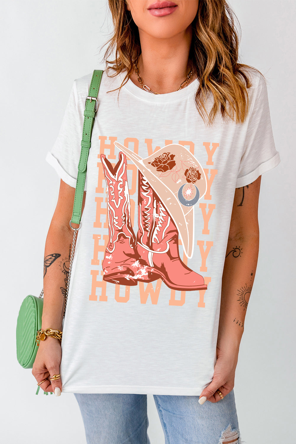Howdy Cowgirl Graphic Round Neck Short Sleeve T-Shirt