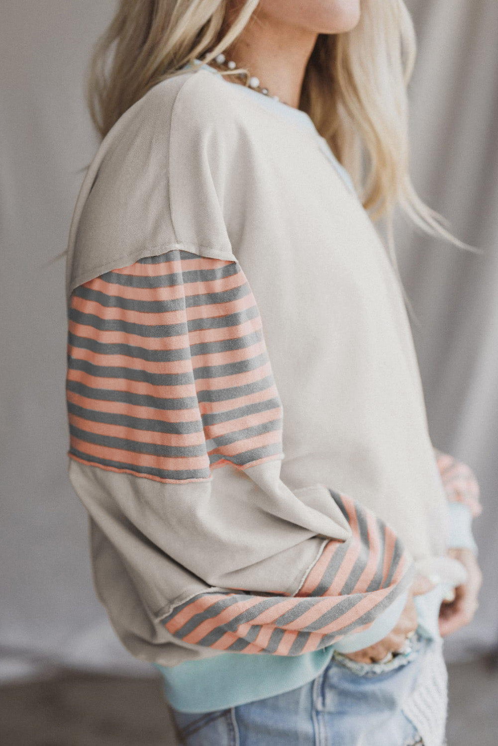 Jet Stream Striped Colorblock Patchwork Drop Shoulder Sweatshirt